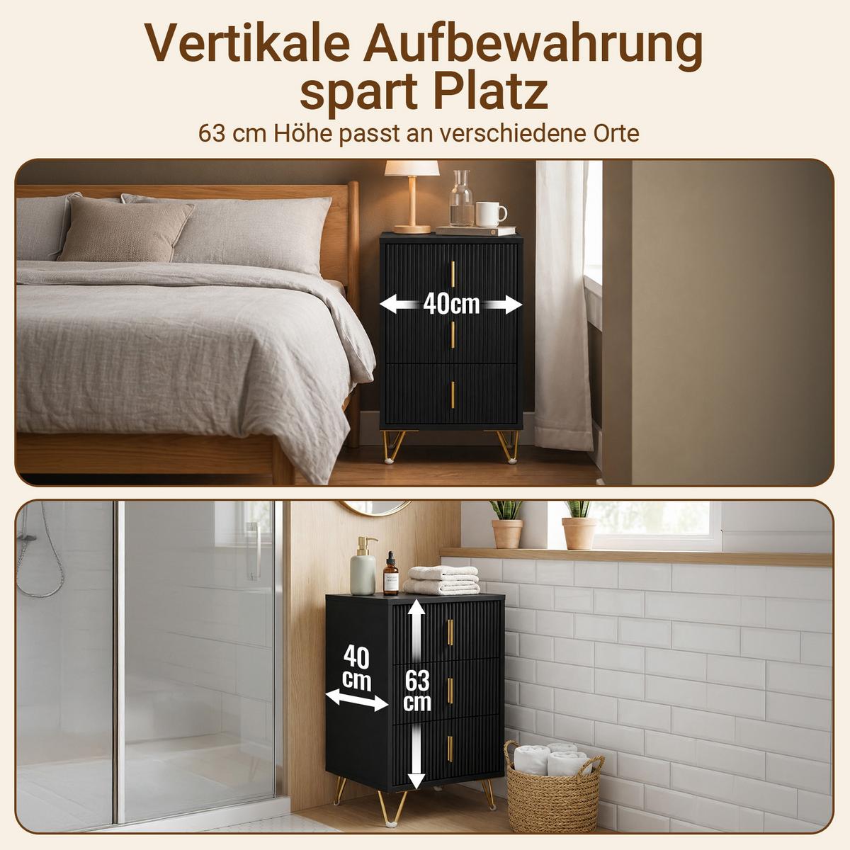 NACHTTISCH mit 3 Schubladen FBT115-L-SCHx2 - Ahornfarben, Fell (40/63/36cm) - SoBuy