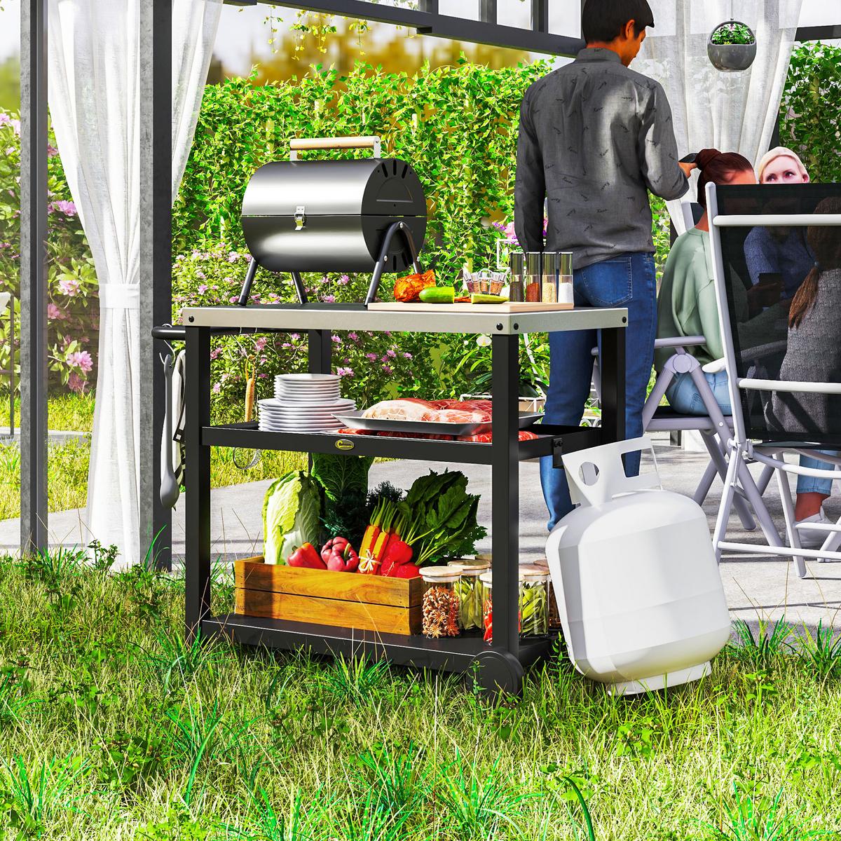 GRILLWAGEN 3-Etagen Kohlegrau - Dunkelgrau, Metall (50/81/102cm) - Outsunny
