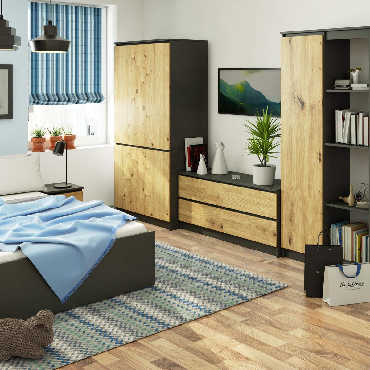 KLEIDERSCHRANK Graphit Grau, Eiche Artisan 180/90/51 - Eiche Artisan, Holzwerkstoff (90/180/51cm) - RAUMHIRSCH FURNITURE