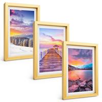 BILDER SET 3er Set - 20x30 cm Goldrahmen - Winterliche Bergseelandschaft - Goldfarben, Kunststoff (20/30cm) - TULUP