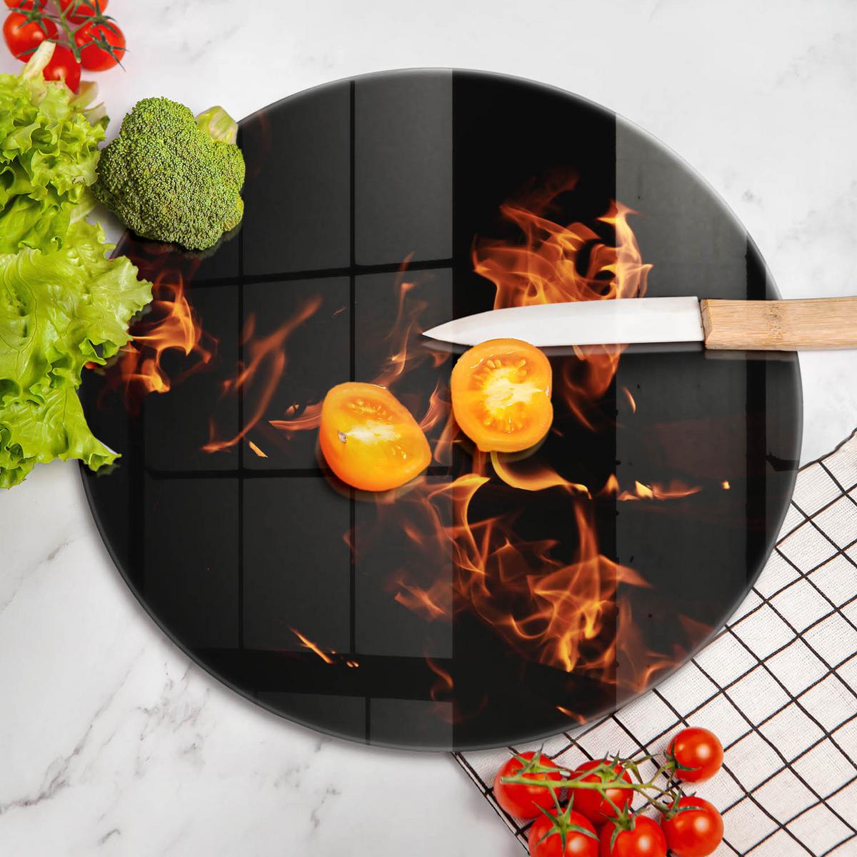 GLASPLATTE Ø 40 cm Feuerflamme - Orange, Glas (40/40cm) - Wallfluent