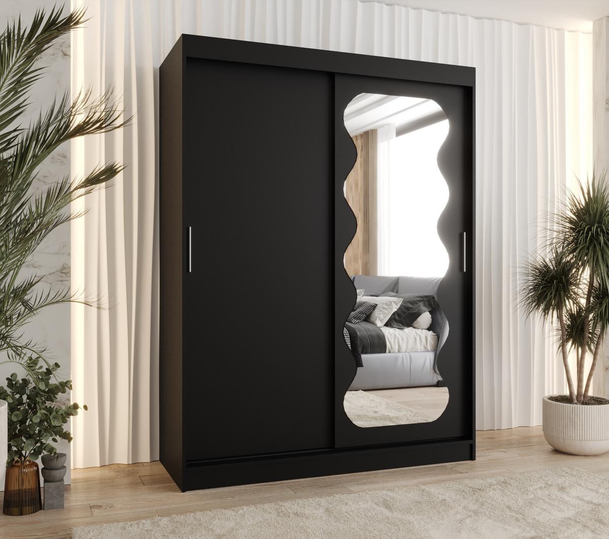 SCHIEBETÜRENSCHRANK mit Spiegel SPOTI 200/150/62 2-türig - Silberfarben/Schwarz, Holz (150/200/62cm) - MÖBEL KRYSPOL