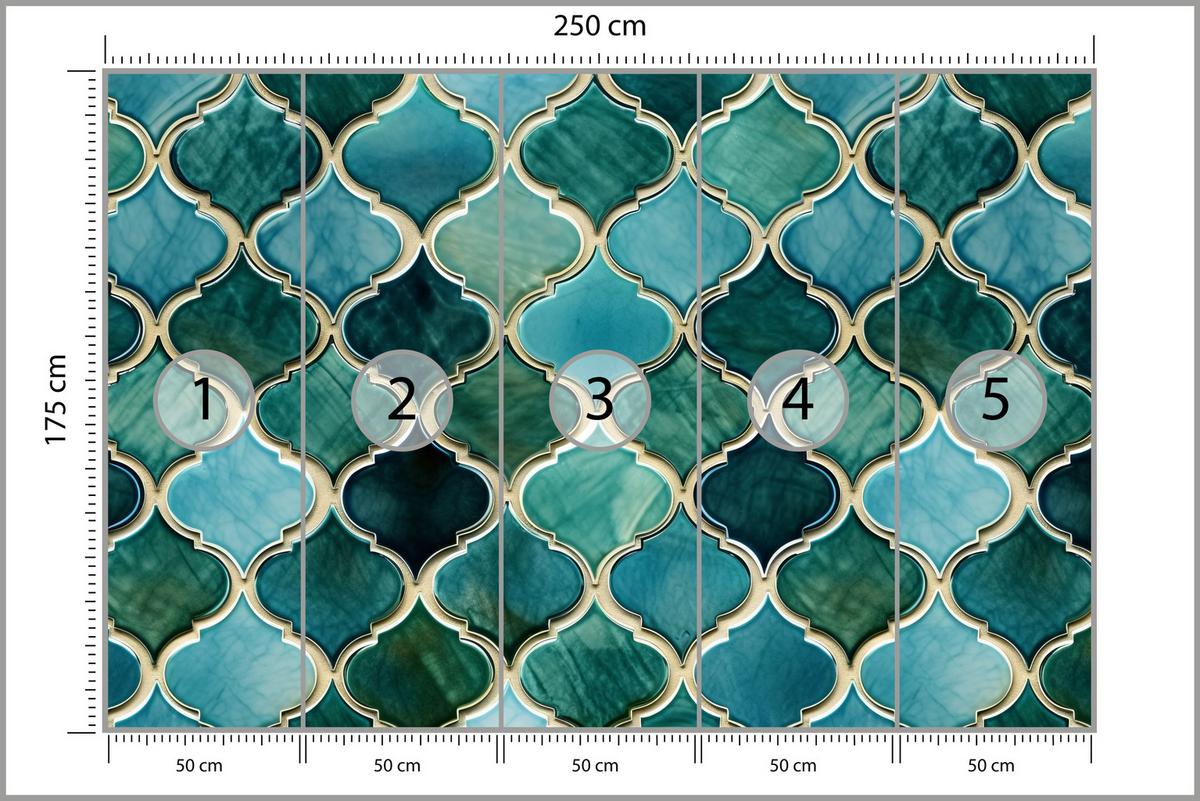 FOTOTAPETE für Küche Formen Türkisfarbenes Marokkanisches Mosaik 250x175 - Türkis, Papier (250/175cm) - Muralo