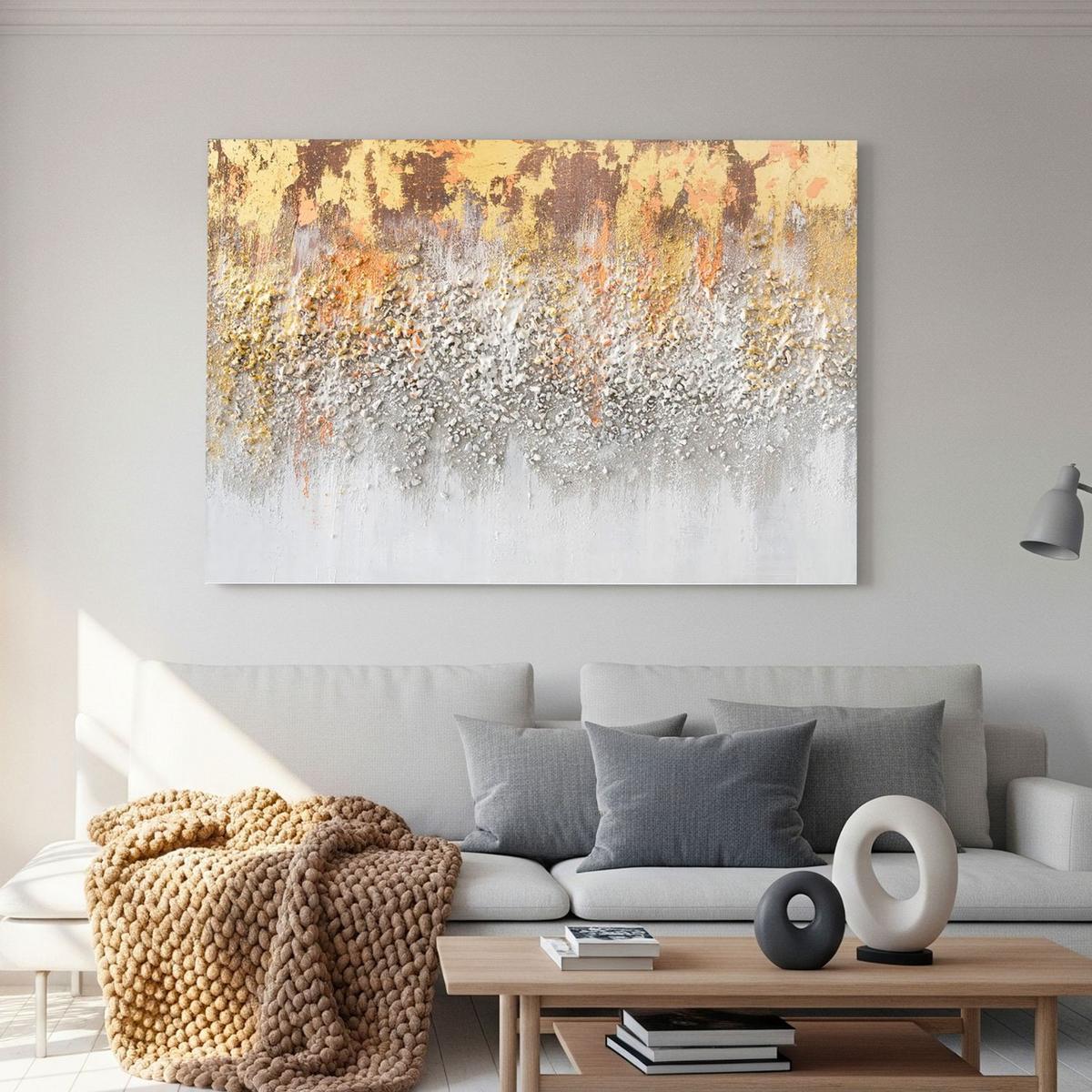 ACRYLBILD HANDGEMALT 90/60 cm - Weiß/Grau, Holz/Textil (90/60cm) - KUNSTLOFT