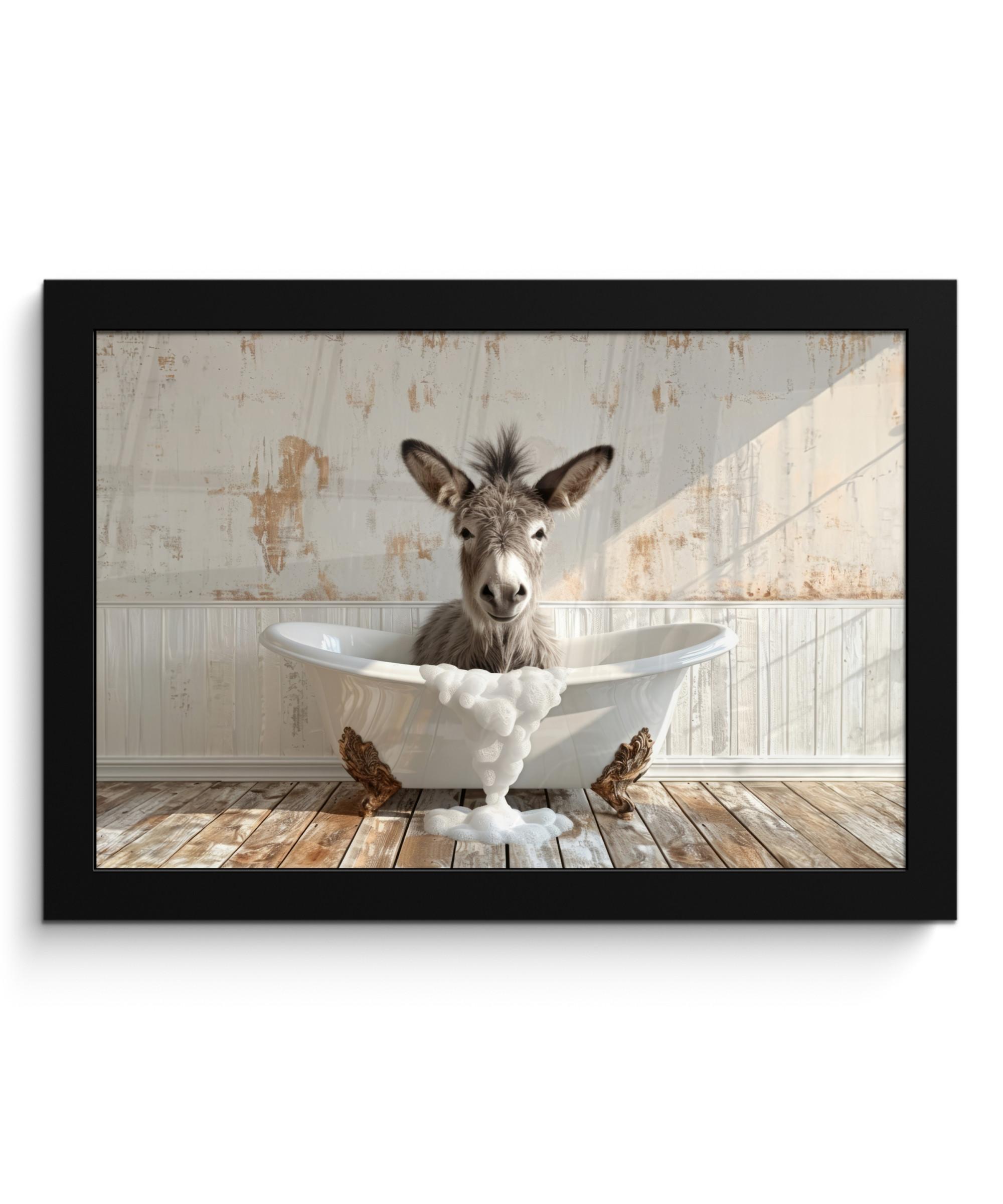 POSTER MIT RAHMEN Esel - Tiere - Badewanne - Schaumstoff 30x20 cm - Weiß, Papier (30/20cm) - MuchoWow