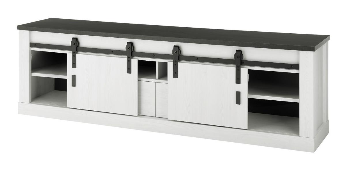 WOHNWAND weiß Pinie, anthrazit Landhaus, Wohnkombination 3-teilig 314 cm - Anthrazit/Weiß, Holzwerkstoff/Metall (314/201/43cm) - Furn.Design