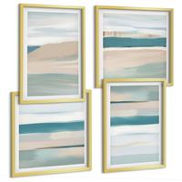 BILDER SET 4er Set - 50x50 cm & 40x60 cm Goldrahmen - Abstrakte blaue Landschaften - Goldfarben, Kunststoff (50/50cm) - TULUP