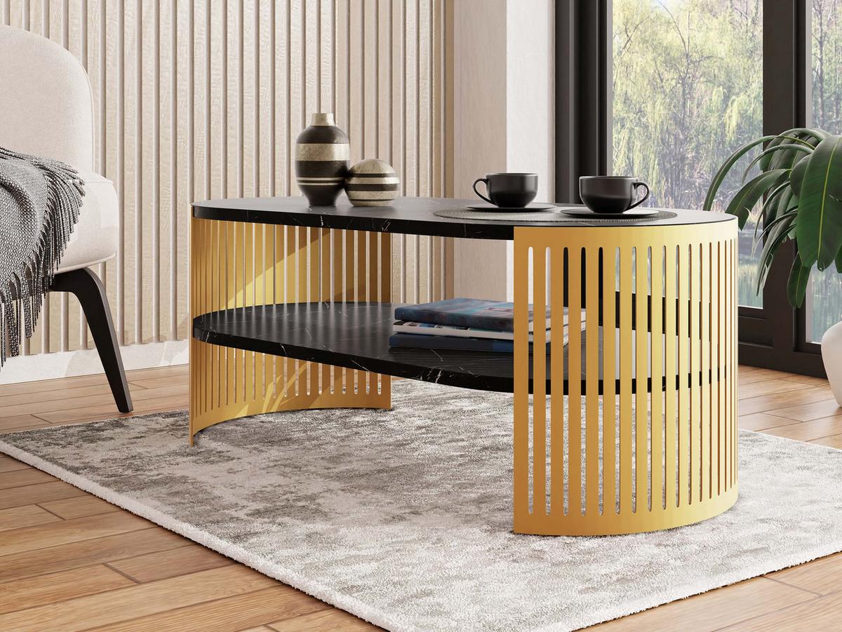 COUCHSITCH Fikoli Oval Gold I - Goldfarben/Schwarz, Holzwerkstoff/Metall (100/50/40cm) - MIRJAN24