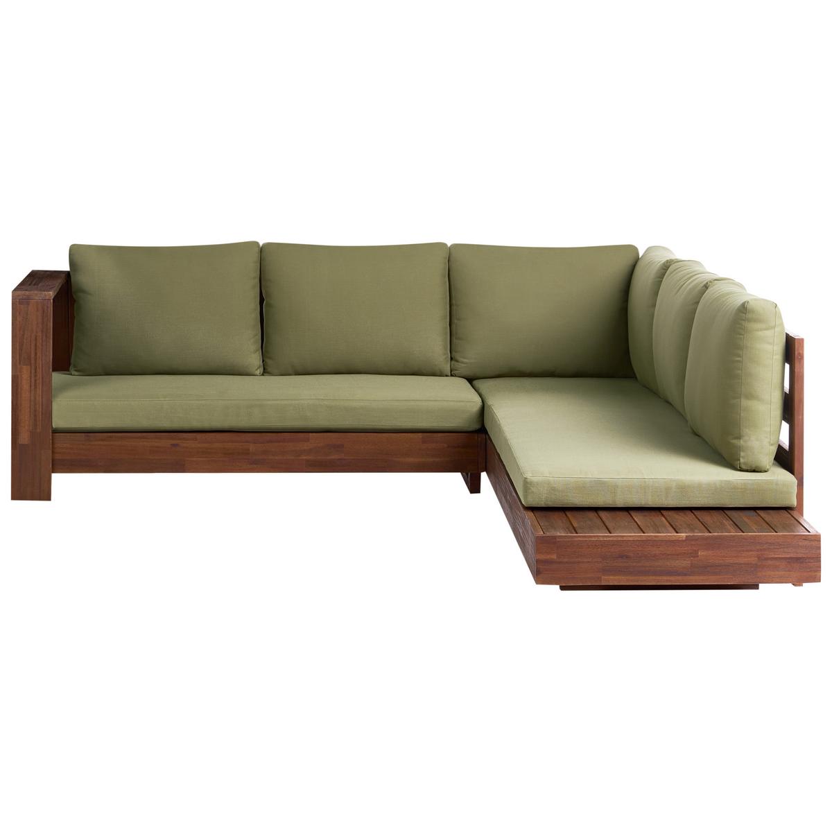 GARTENECKSOFA 5-Sitzer zertifiziertes Akazienholz rechtsseitig Grün Marettimo - Braun/Grün, Holz (225/64/212cm) - Beliani