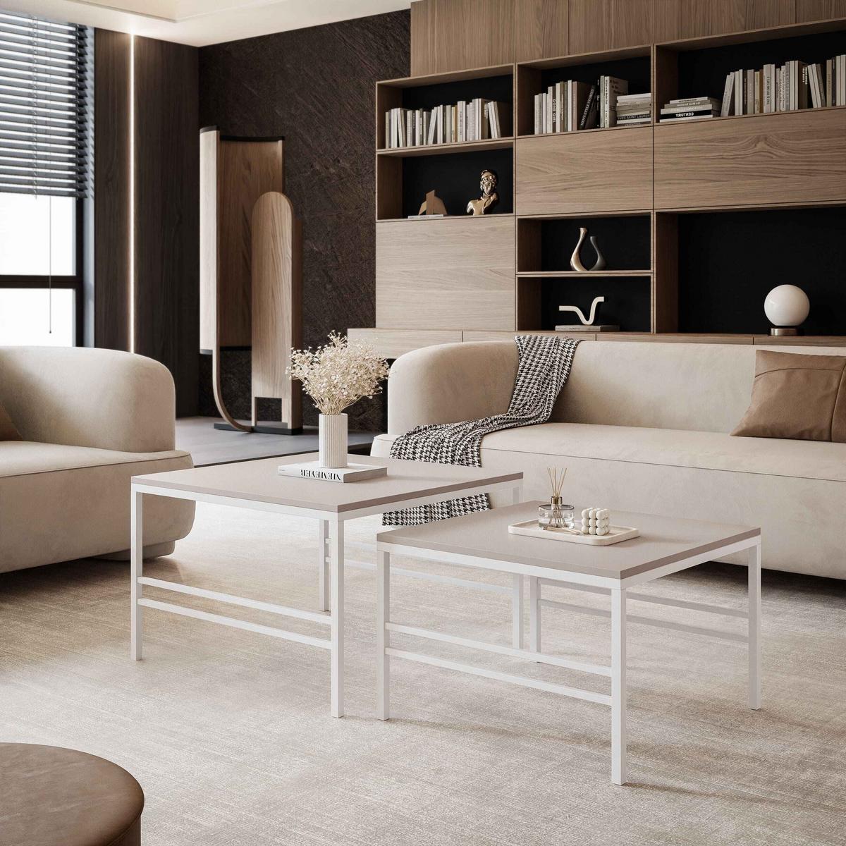 COUCHTISCH Cashmere Weiße Rahmen - Beige/Weiß, Holzwerkstoff (70/70/46cm) - Idohome