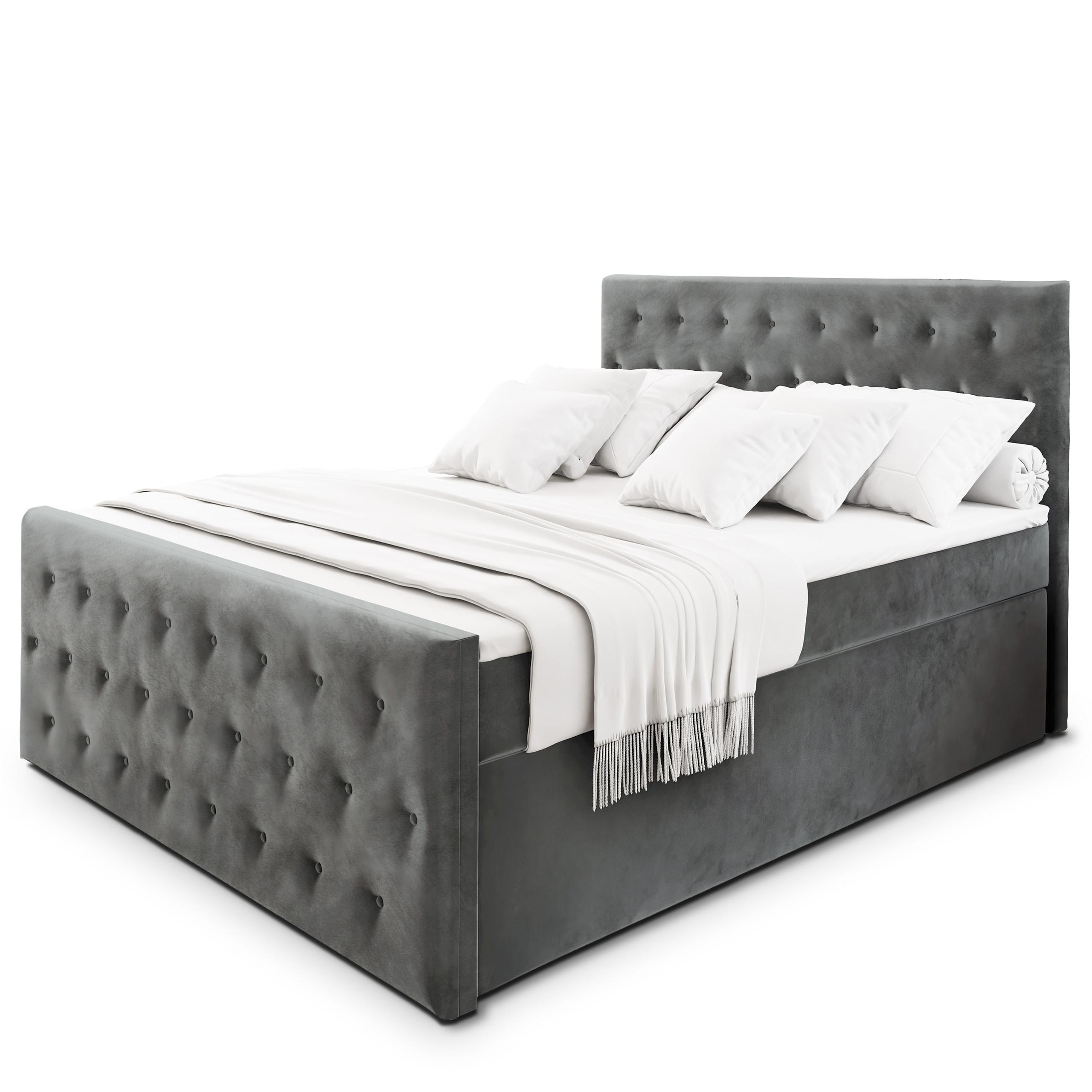 BOXBETT FONDI 160x200 cm mit Matratze und Topper - Grau - Grau, Holz (160/200cm) - MASSENO