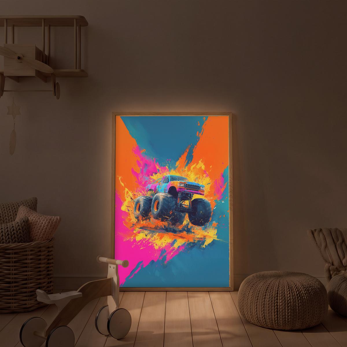 NACHTTISCHLAMPE MIT AKKU Monstertruck - Abstrakt - Farbspritzer - Farbenfroh 70x100 cm - Pink, Holzwerkstoff (8/70/100cm) - OnlyWow