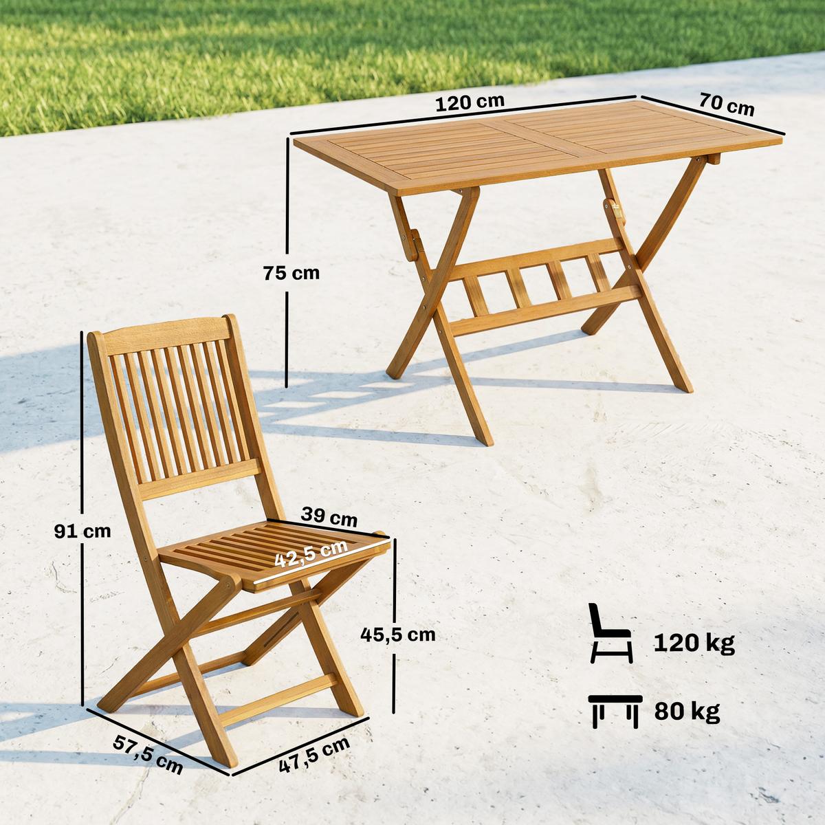 OUTDOOR ESSGRUPPE 5ER-SET aus Akazienholz Braun - Akaziefarben, Holz - Outsunny