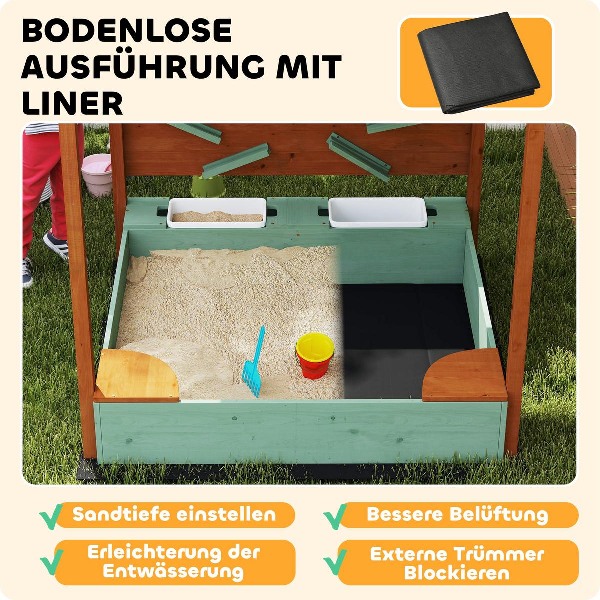 SANDKASTEN, Grün, Tannenholz, Kunststoff - Grün, Holz (116/112.5/128cm) - AIYAPLAY