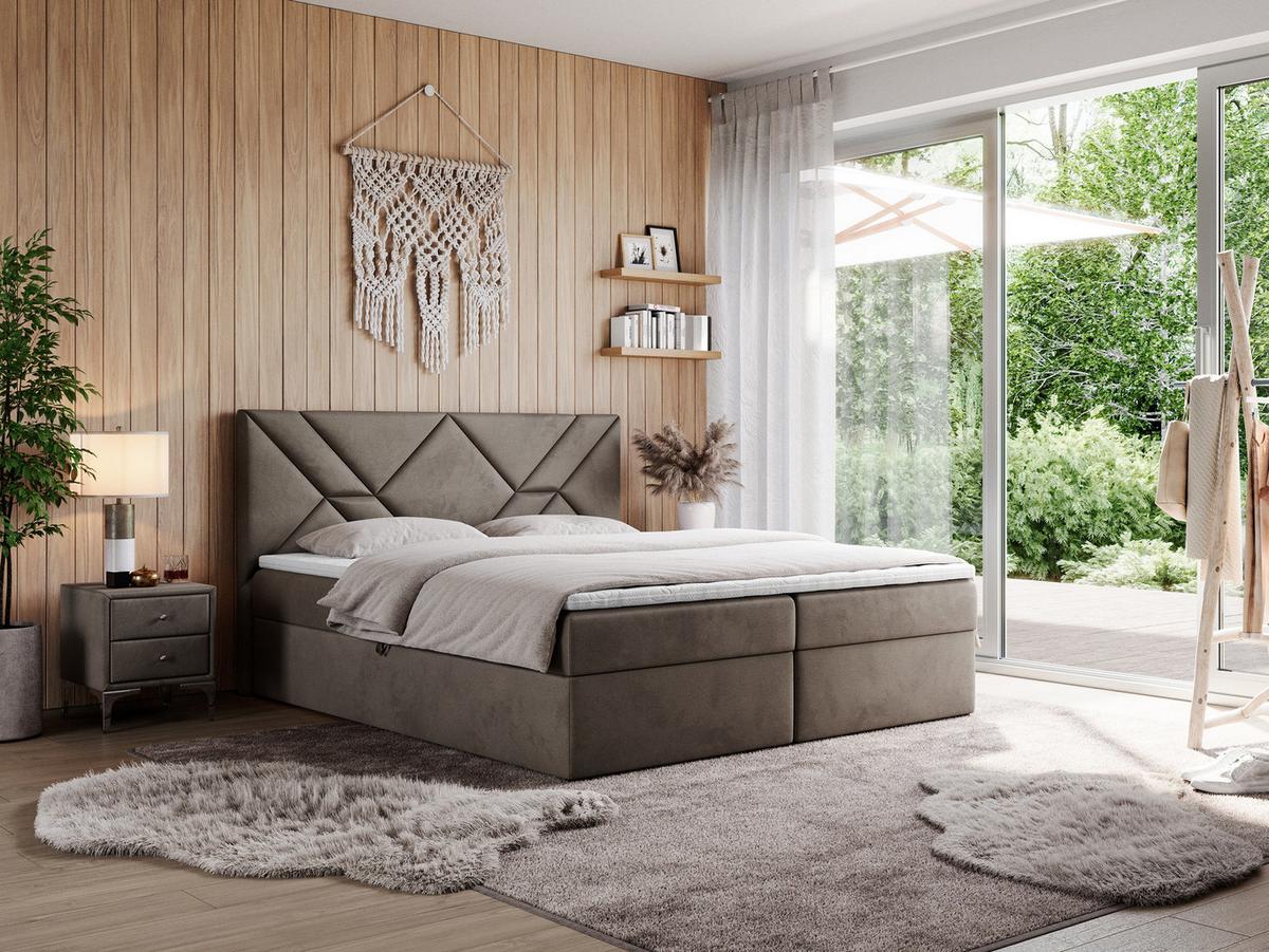 BOXBETT NEOMI 180/200 - Braun Velvet - H3 - Visco - Braun, Holz/Textil (180/200cm)