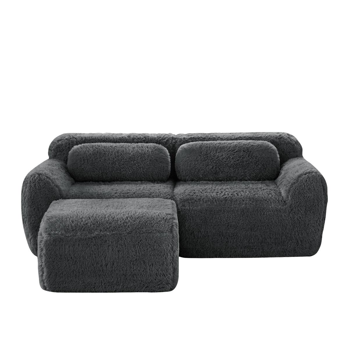 ECKSOFA plüsch grau modular & ohne montage - Grau, Textil (204/179cm) - Urban Meuble