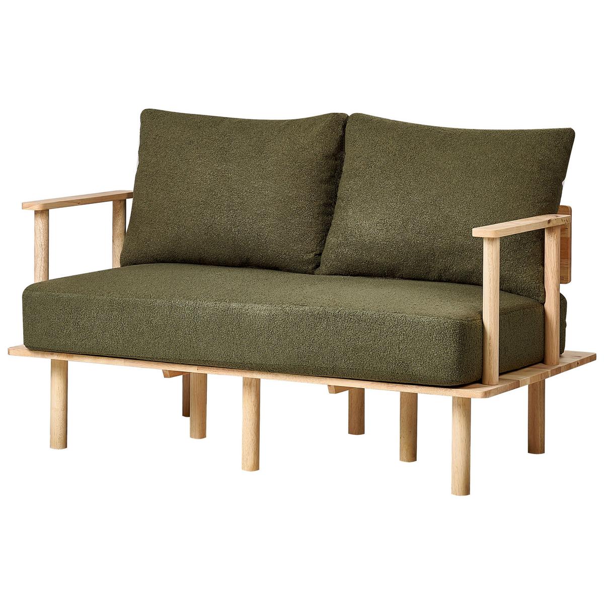 SOFA-SET 3-Sitzer Bouclé Dunkelgrün Asker - Dunkelgrün/Braun, Textil (133/87/74cm) - Beliani