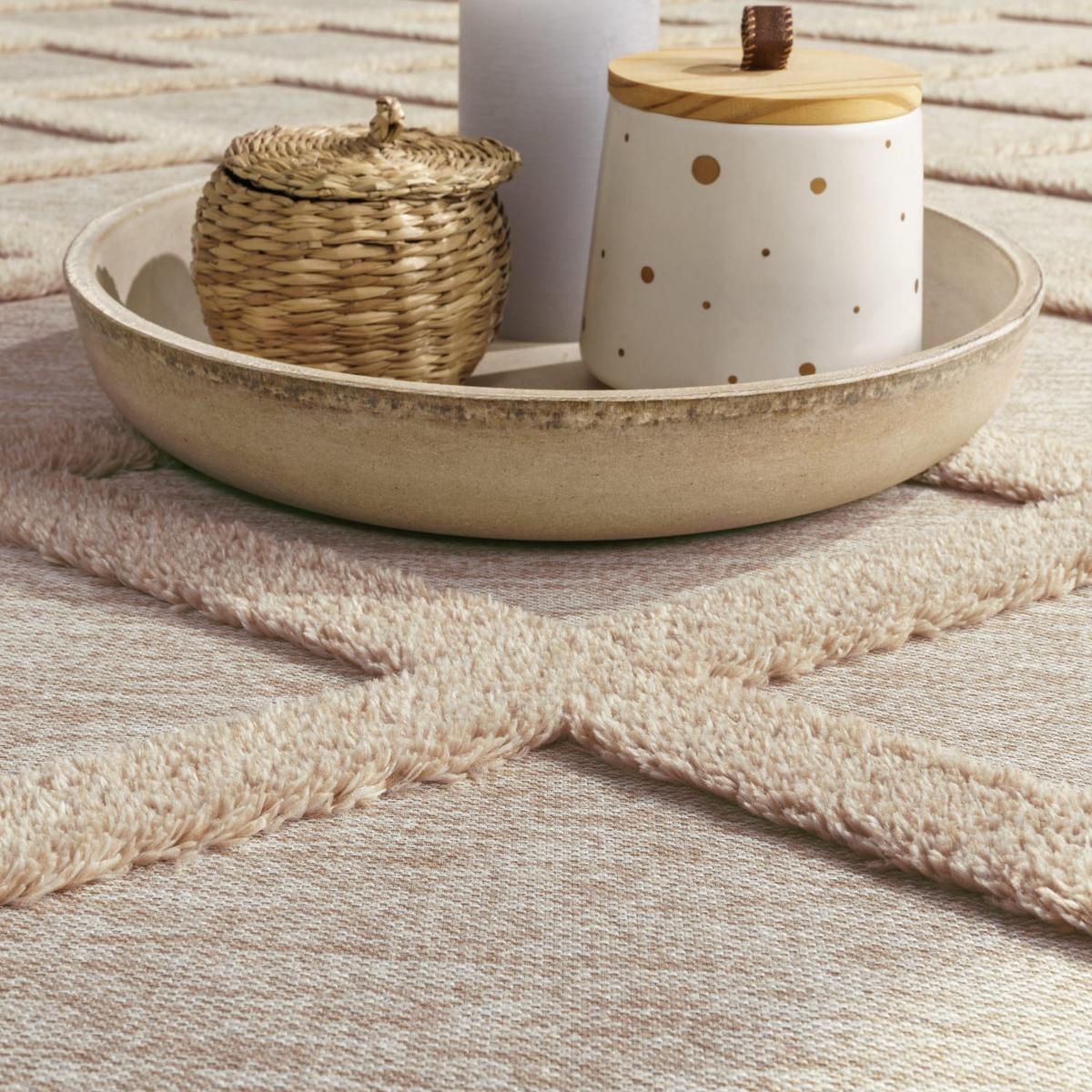 KURZFLORTEPPICH Waschbar, mit Rautenmuster, Beige, 160 x 220 cm - Beige, Textil (220/160cm) - KADIMA DESIGN