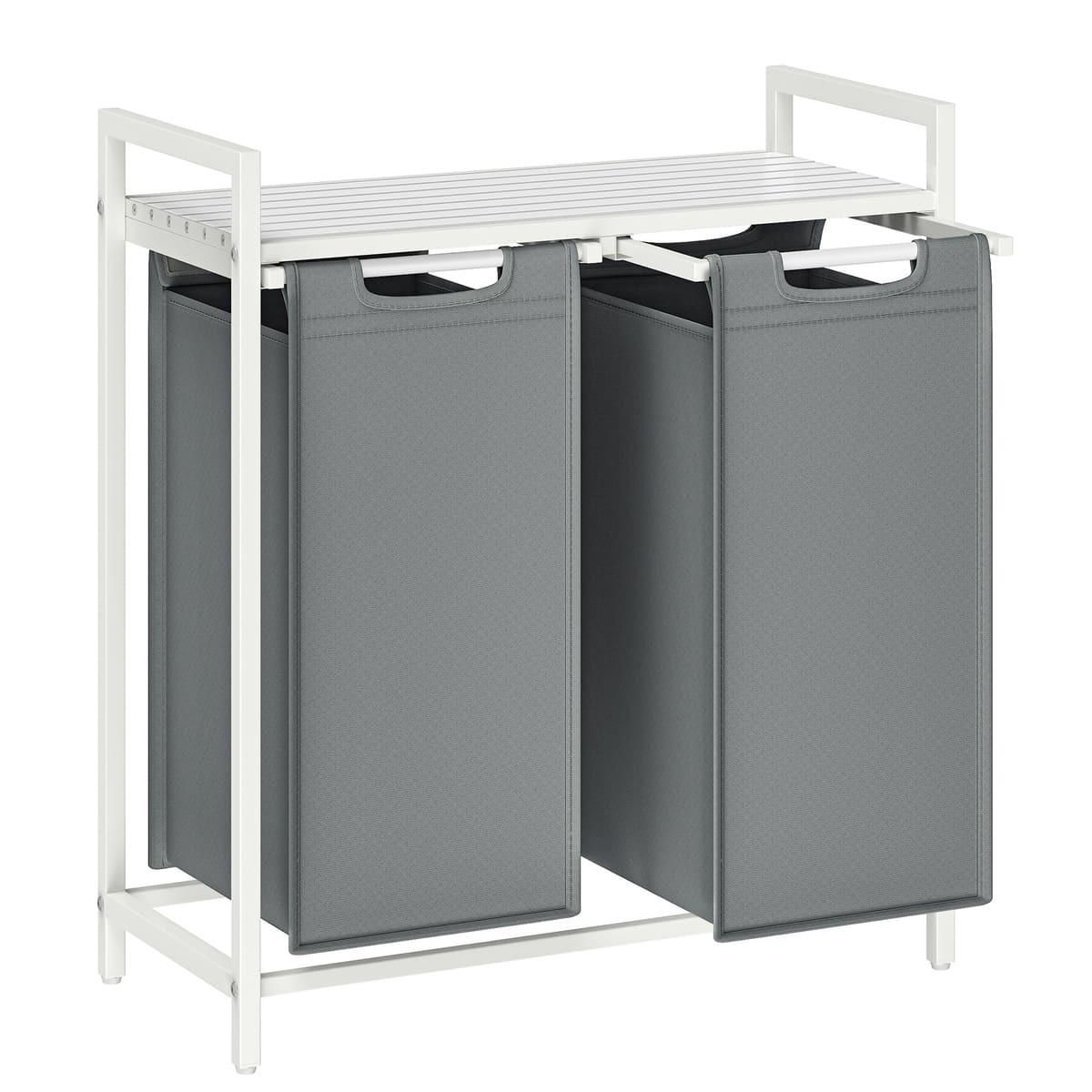WÄSCHEKORB 2 Fächer Weiß und Grau – H71 cm - Grau, Holzwerkstoff (33/71/8.8cm) - Calicosy