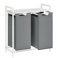 WÄSCHEKORB 2 Fächer Weiß und Grau – H71 cm - Grau, Holzwerkstoff (33/71/8.8cm) - Calicosy