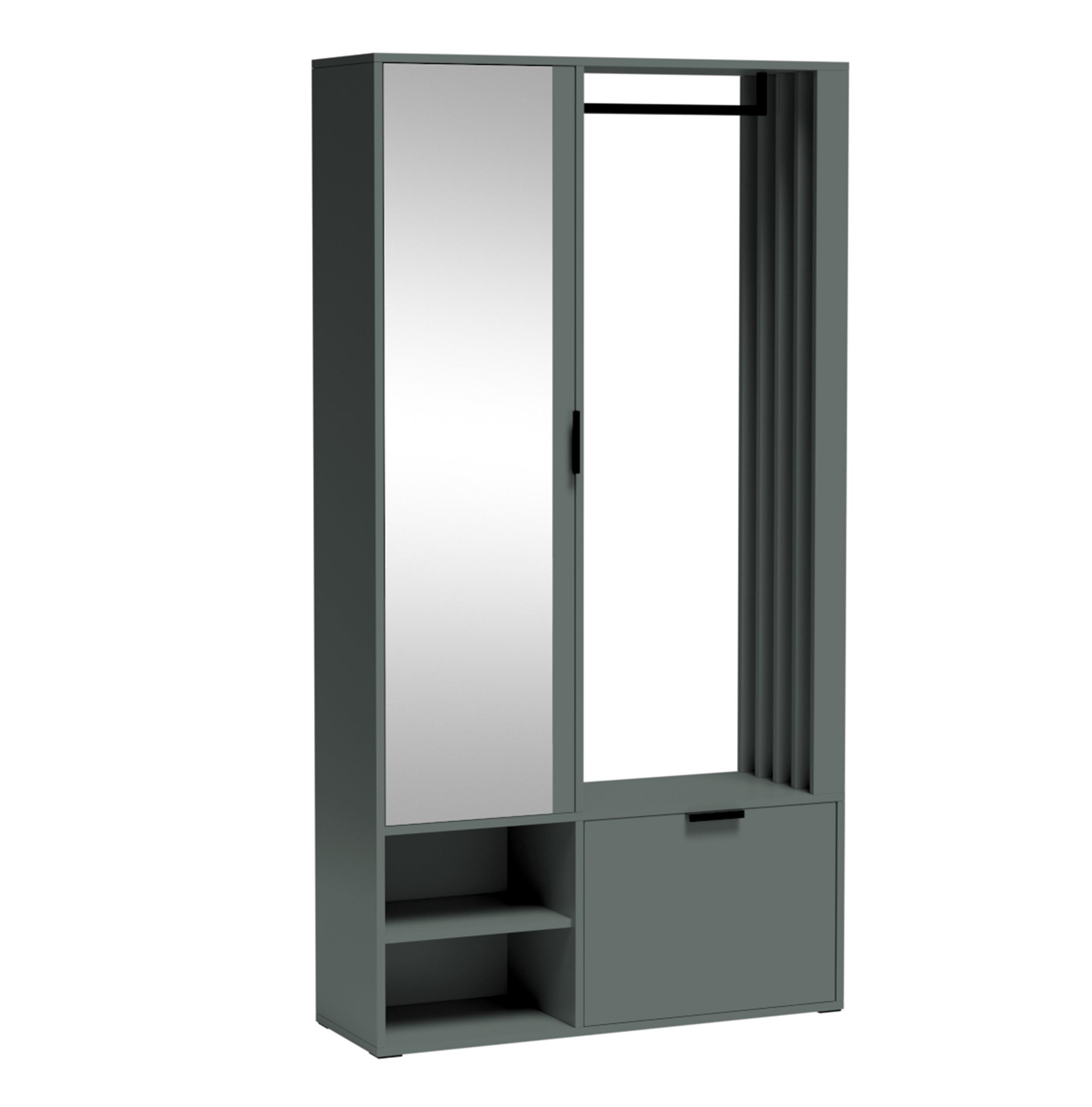 GARDEROBENSCHRANK Milanoir Stone Green 100/189,4/33 cm - Modern mit Spiegel - Grün, Holzwerkstoff/Kunststoff (100/189.4/33cm) - AX Living