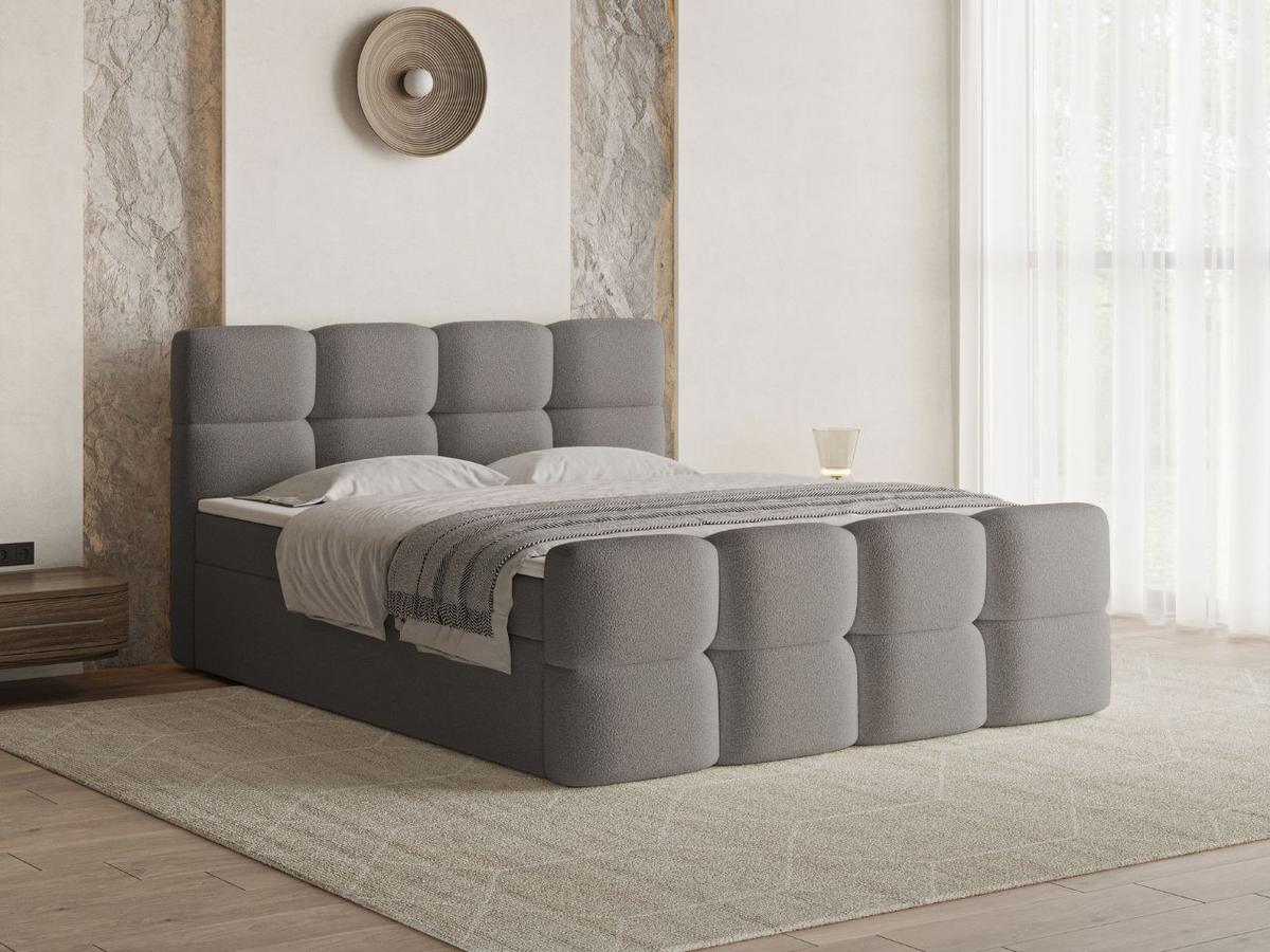 BOXBETT Rivon 140x200 Bouclé-Stoff Grau - Grau, Holz/Textil (140/200cm) - Graingold