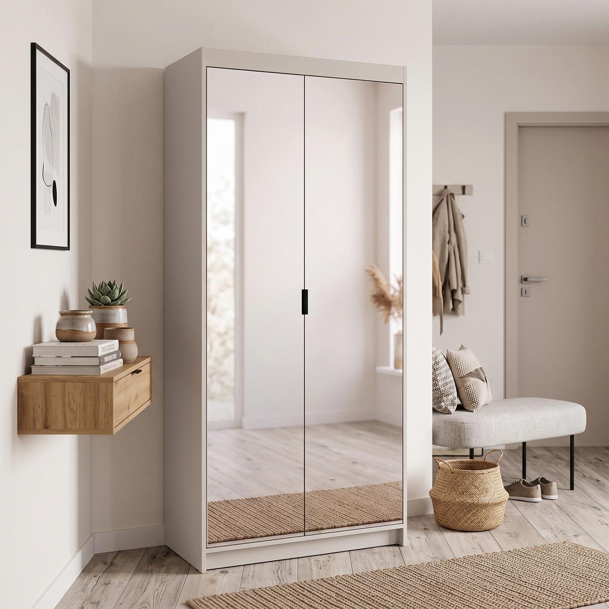 DREHTÜRENSCHRANK Elena mit 2 Türen und 2 Spiegel, 90 cm, Sandbeige - Sandfarben, Holzwerkstoff (90/190/53cm) - Beautysofa