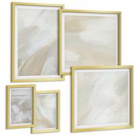 BILDER SET 5er Set - 50x50 cm & 20x30 cm & 40x60 cm Goldrahmen - Abstrakte Pinselmalerei auf Leinwand - Goldfarben, Kunststoff (40/60cm) - TULUP