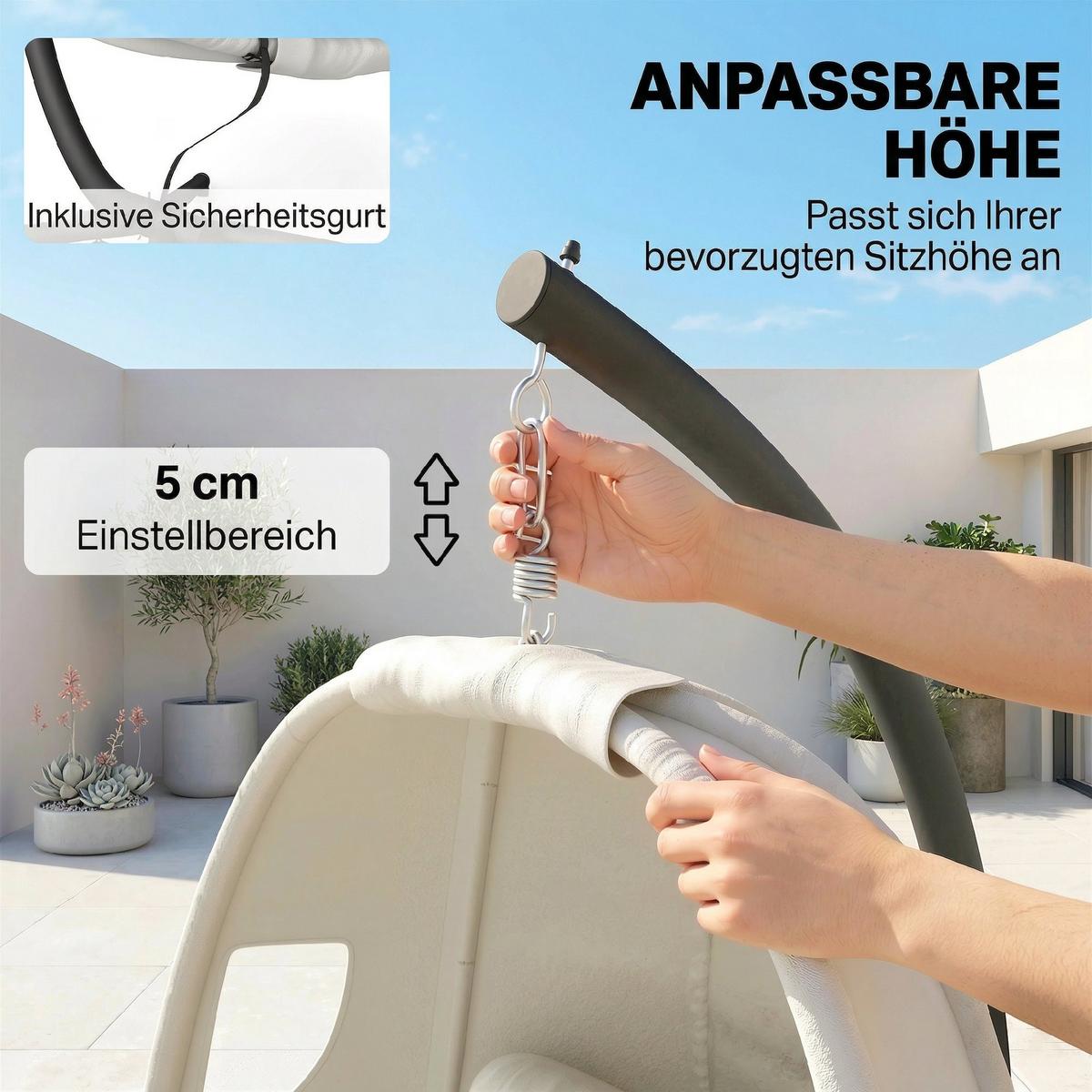 HÄNGESESSEL Verzinkter-Stahl Polyester Hellgrau - Hellgrau, Textil/Metall (95/180/117cm) - Outsunny