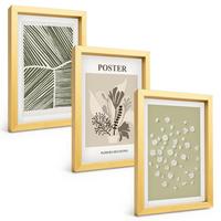 BILDER SET 3er Set - 20x30 cm Goldrahmen - Gedämpfte Pflanzenmotive - Goldfarben, Kunststoff (20/30cm) - TULUP