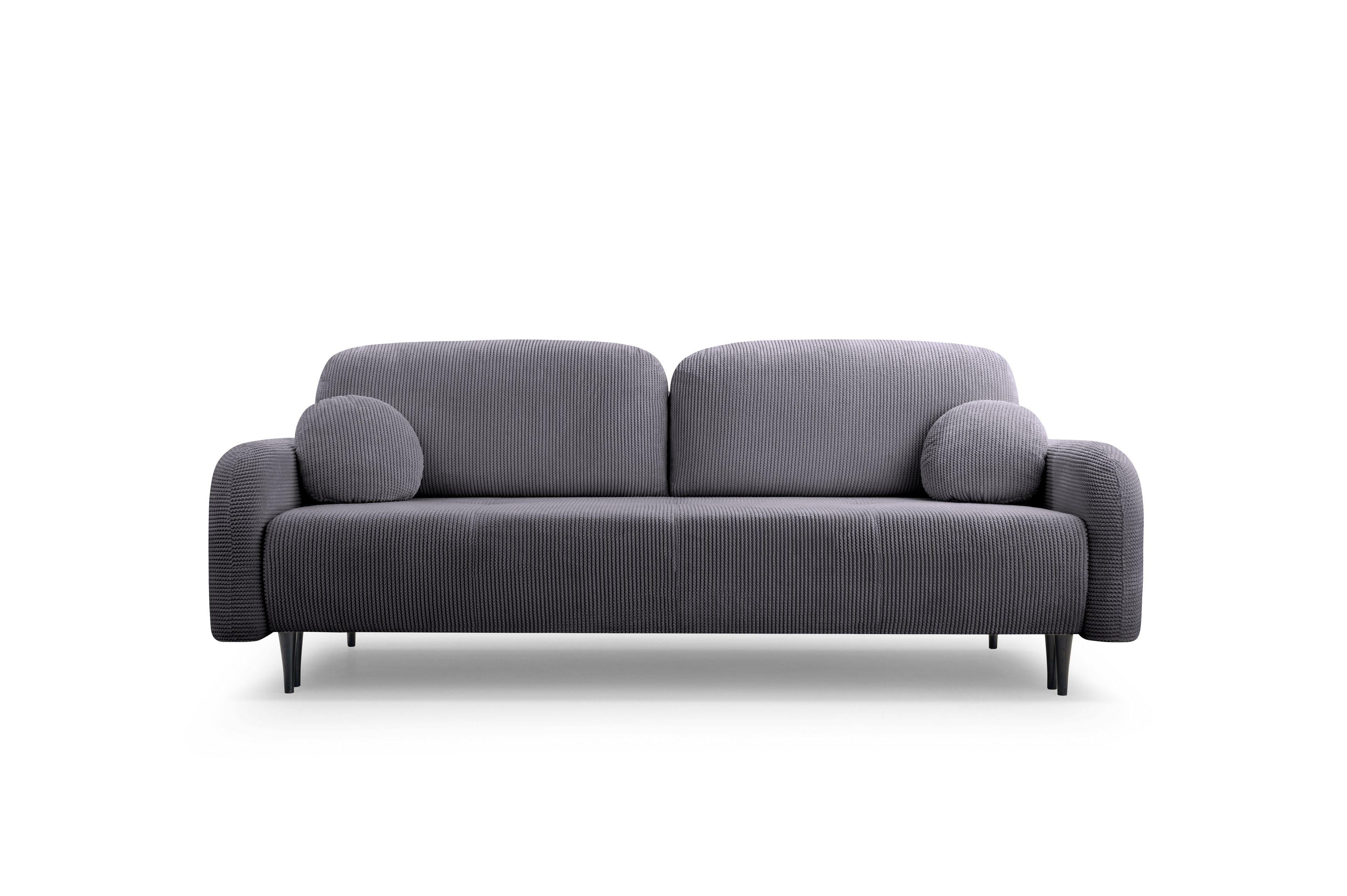 BETTSOFA VIVO Grau Geflochtener Stoff mit Schlaffunktion - Grau, Holz (230/95/102cm) - MASSENO