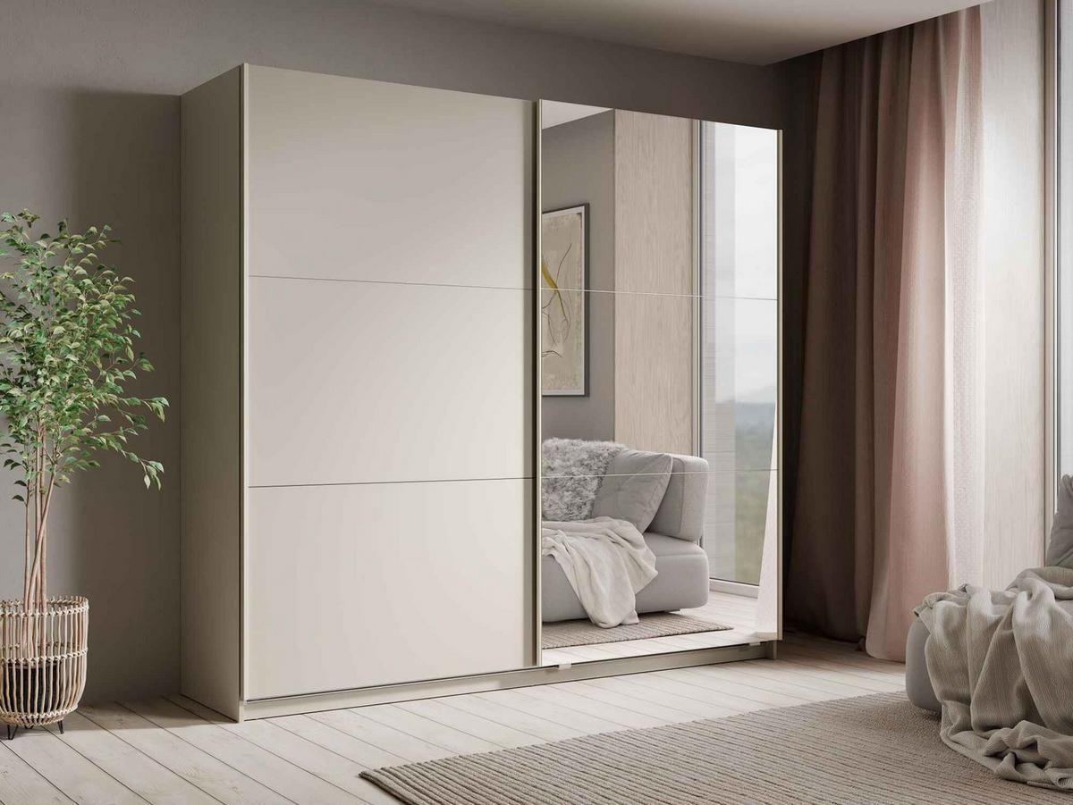 SCHWEBETÜRENSCHRANK RADEN 221/207/60cm 2-türig mit Spiegel Beige - Beige, Holzwerkstoff (221/207/60cm) - MASSENO