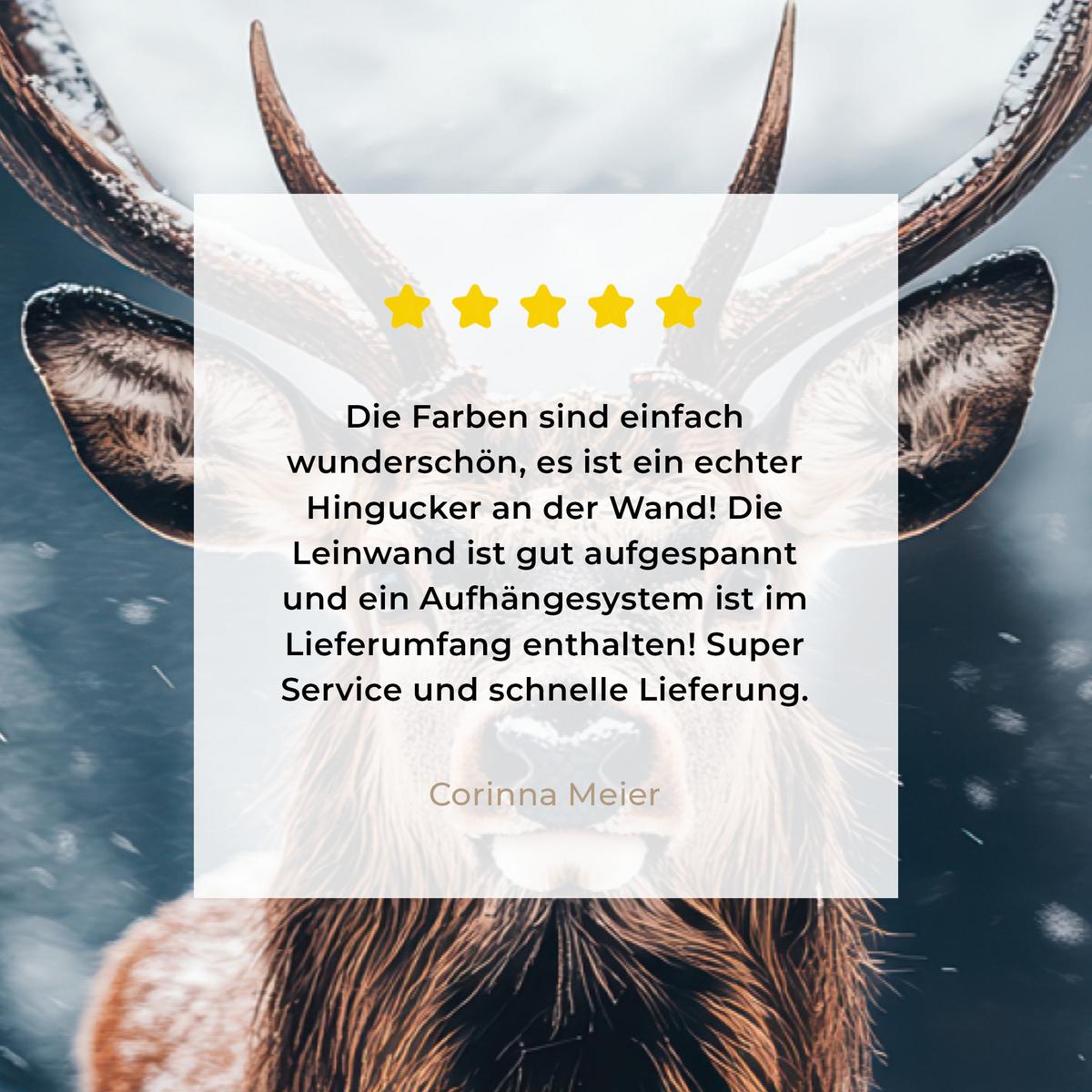 LEINWANDBILD Hirsche - Tiere - Landschaft - Winter - Schnee Deko Schlafzimmer 30x20 cm - Kastanienfarben, Textil (30/20cm) - MuchoWow