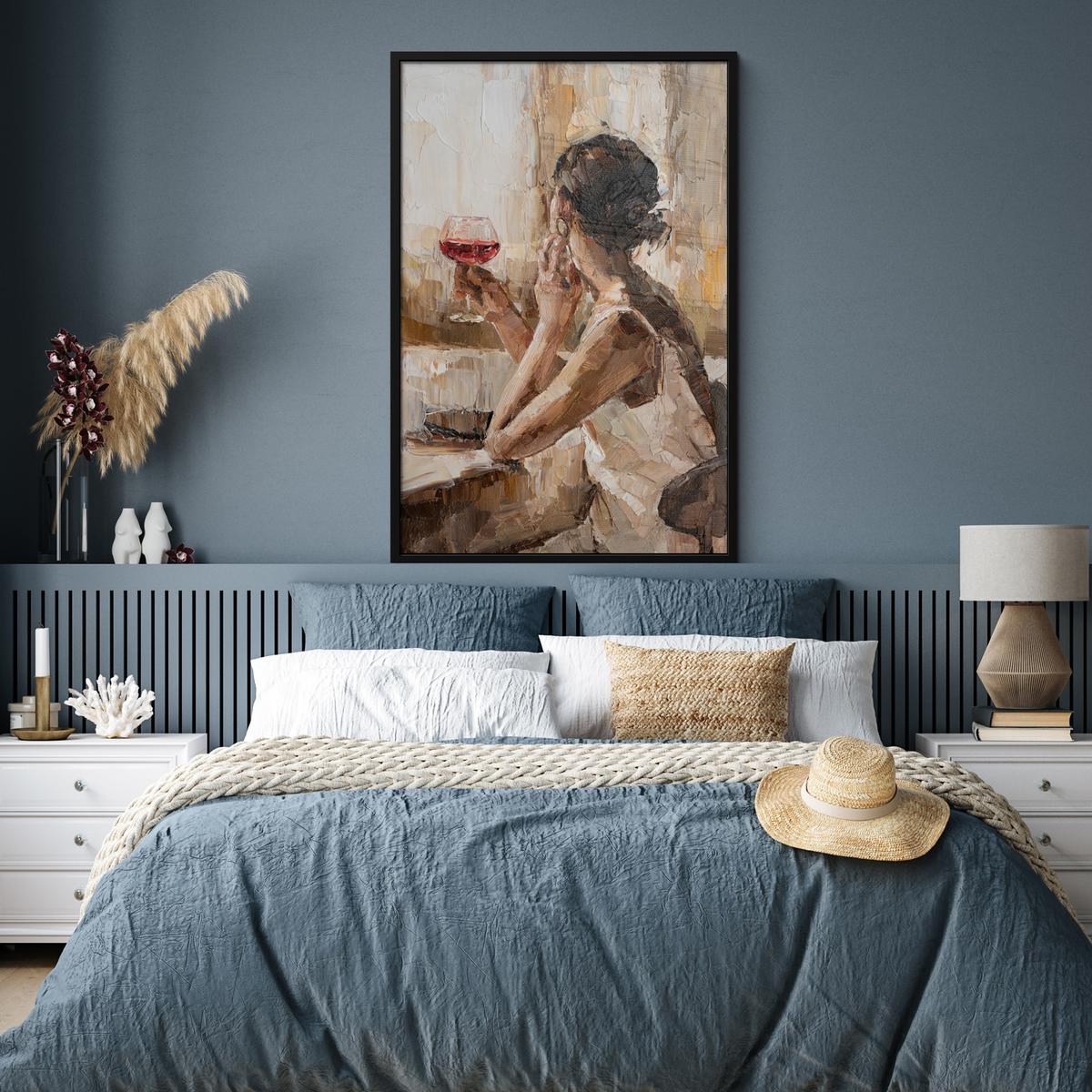 POSTER MIT RAHMEN Ölgemälde - Frau - Wein Bilderleiste 80x120 cm - Hellbraun, Papier (80/120cm) - MuchoWow