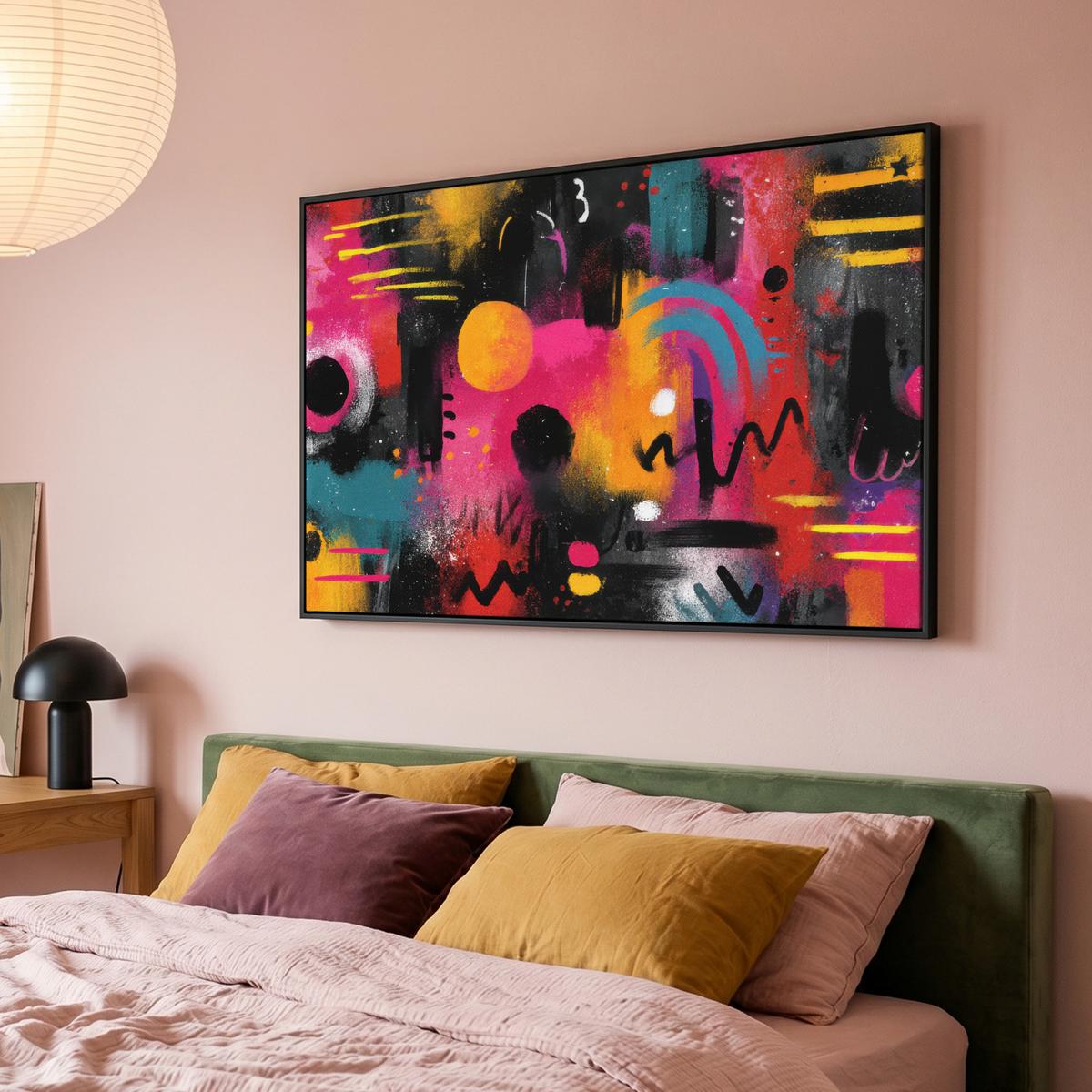 LEINWAND Bilder mit Rahmen - Farbflächen - Formen - Bunt - Abstrakt - 150x100 - Pink, Textil (150/100cm) - MuchoWow