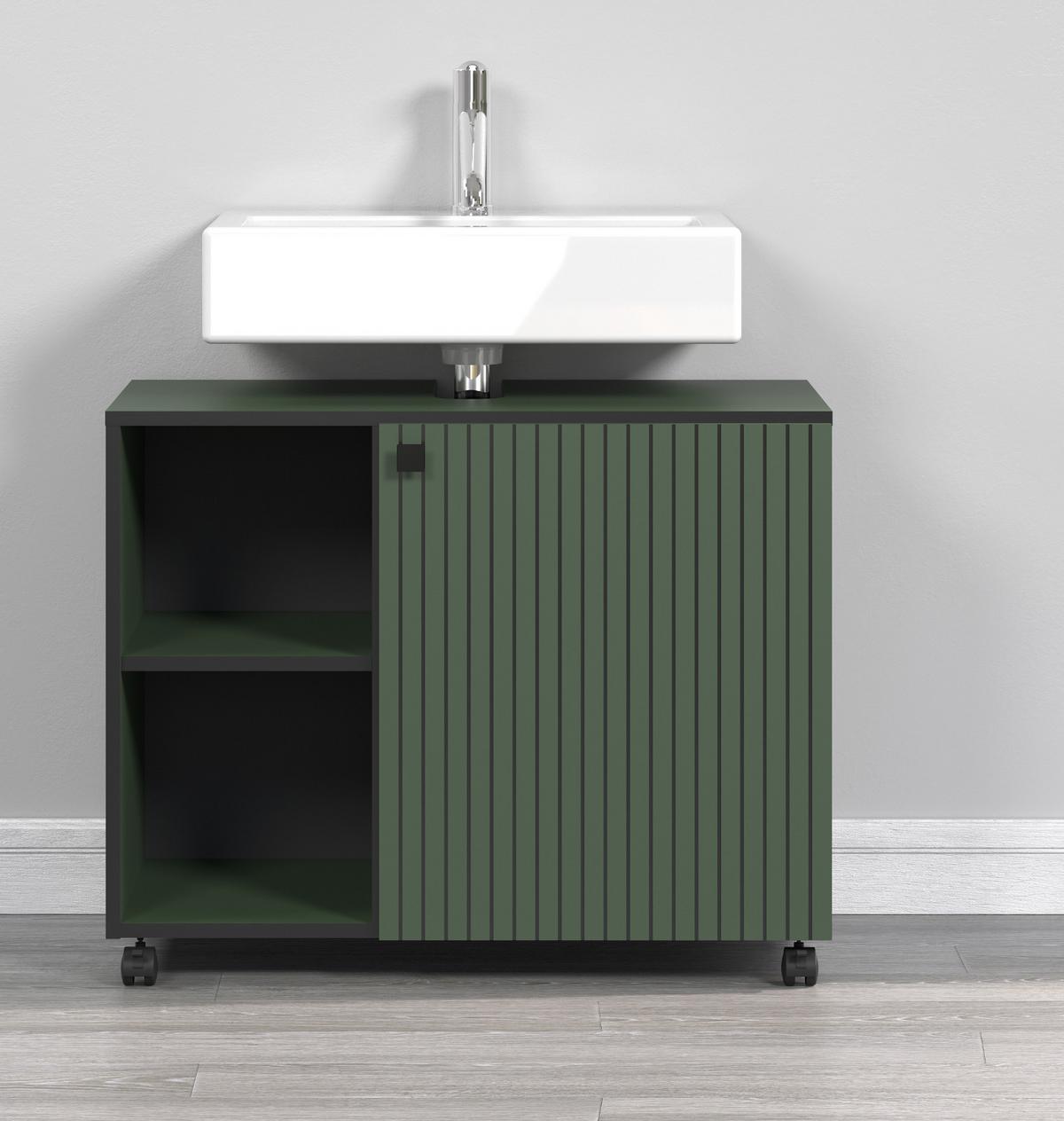 WASCHBECKENUNTERSCHRANK grün 80 cm, Badschrank auf Rollen - Schwarz/Grün, Holzwerkstoff/Metall (80/64/42cm) - Top.Furn