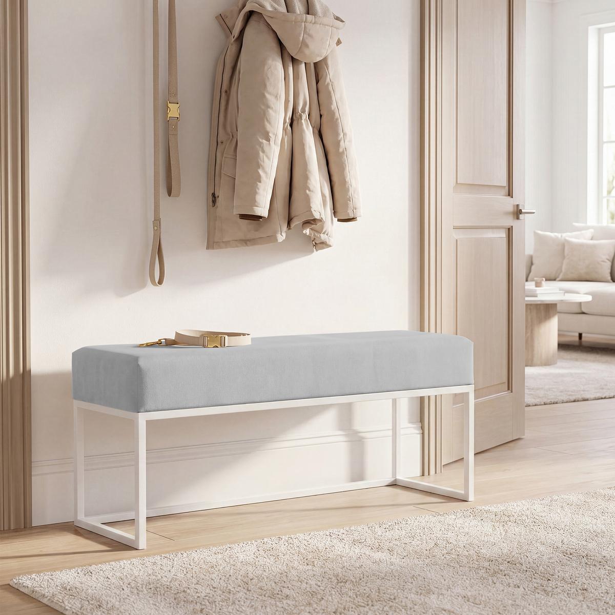 POLSTERBANK PURE 90 cm Metallgestell, Weiß / Grau - Grau, Textil/Metall (90/44/30cm) - Idohome