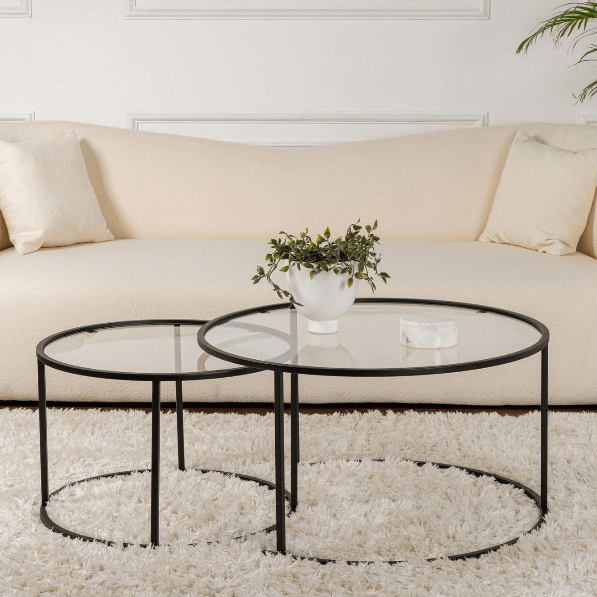 COUCHTISCHE mit Glasplatte 80/80/43 cm - Dunkelgrau, Metall (82/80/43cm) - Calicosy