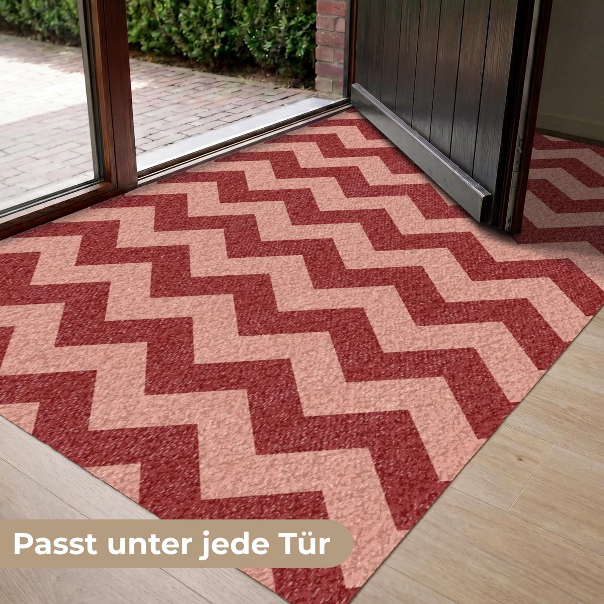 FUSSMATTE Zickzack - Streifen - Muster - Rot Schmutzfänger 150x90 cm - Bordeaux, Kunststoff (150/0.4cm) - MuchoWow