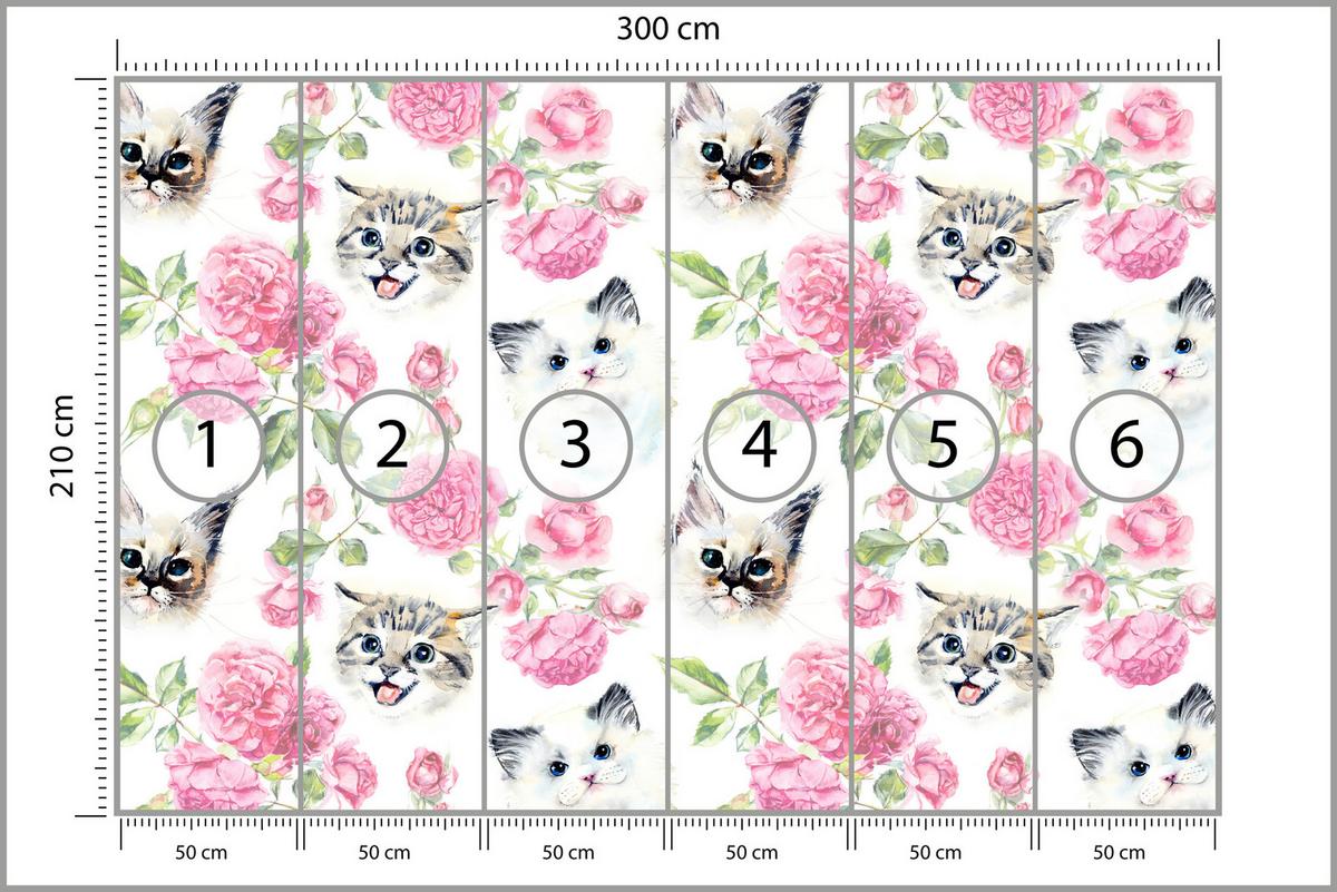 FOTOTAPETE für Badezimmer Kätzchen Rosen Blumen 300x210 - Beige/Rosa, Papier (300/210cm) - Muralo