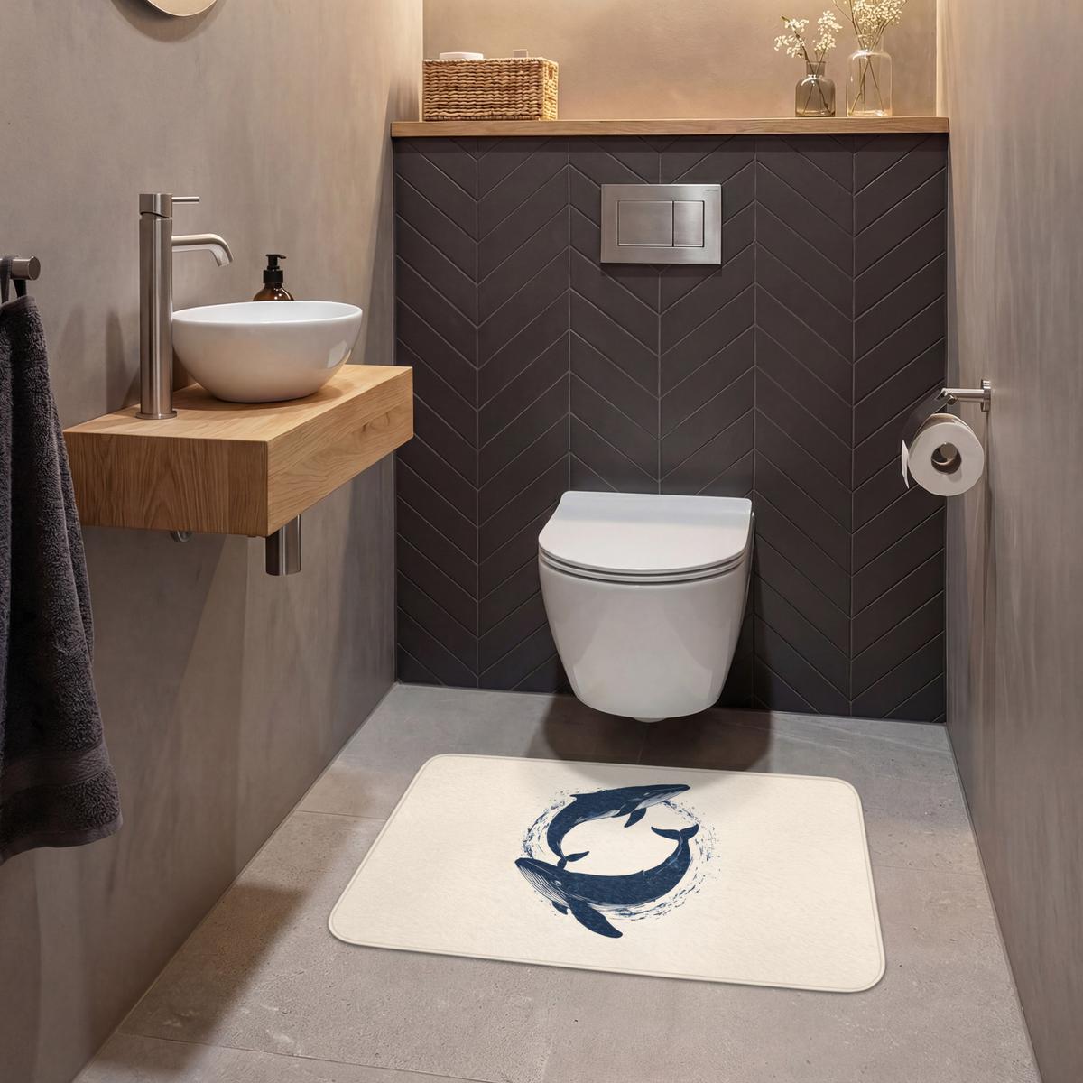 WC-VORLEGER Wale - Spritzer - Kreis - Dunkelblau Toilettenteppich 80x50 cm - Dunkelblau, Textil (80/1cm) - OnlyWow