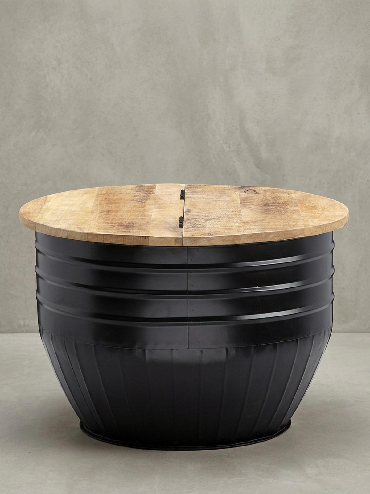 COUCHTISCH Mango Massivholz Industrial Stil mit Stauraum handgefertigtes Unikat - Schwarz, Holz/Metall (60/60/41cm) - KADIMA DESIGN