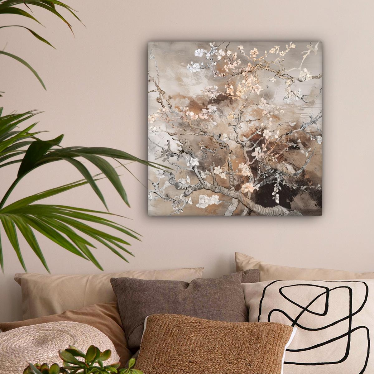 LEINWANDBILD Mandelblüte - Kunst - Van Gogh - Beige - Abstrakt Wandbild Wohnzimmer 50x50 cm - Braun, Textil (50/50cm) - MuchoWow