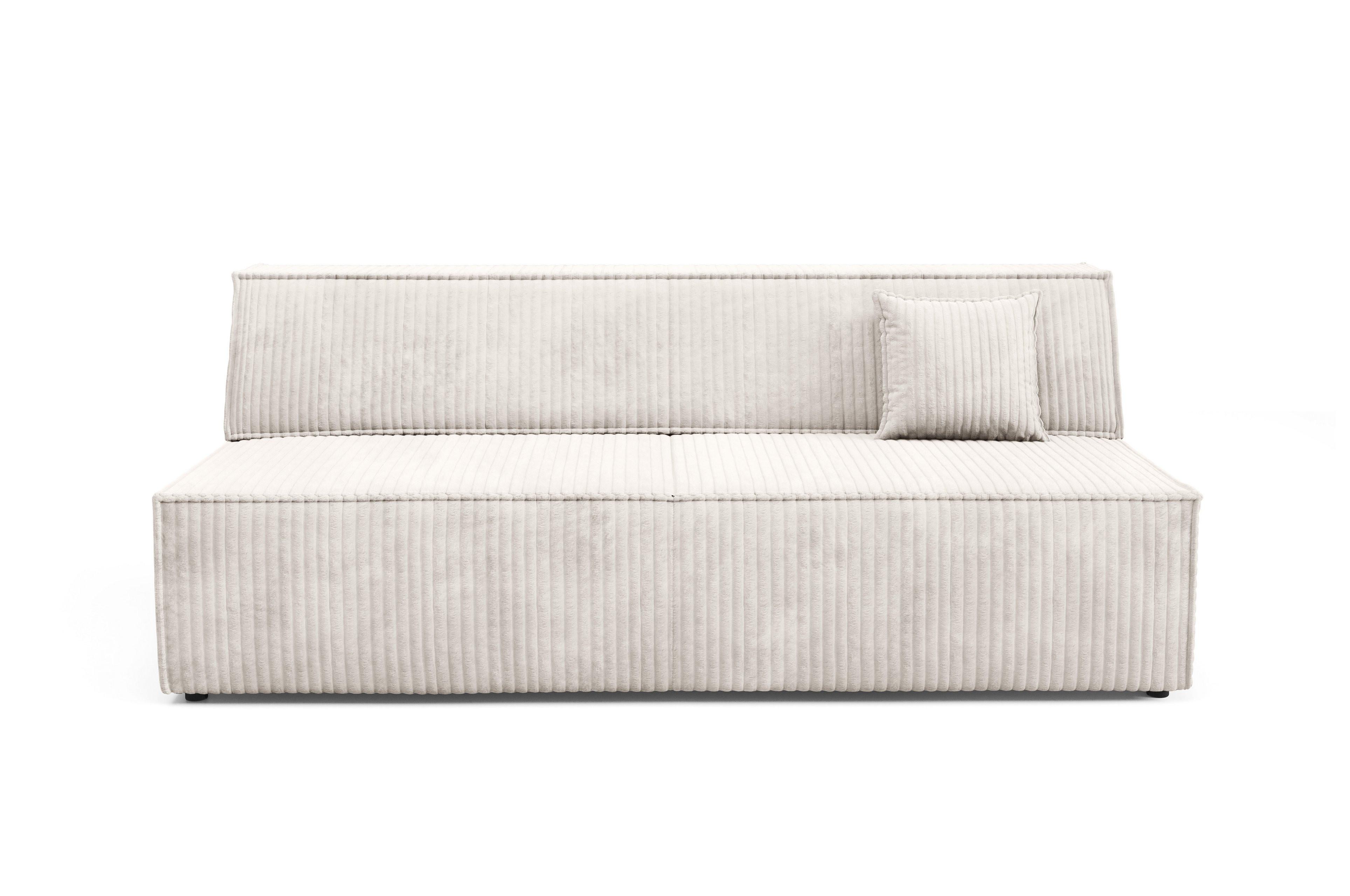 BETTSOFA TESSO Creme Kordstoff mit Schlaffunktion - Creme, Holz (202/74/94cm) - MASSENO