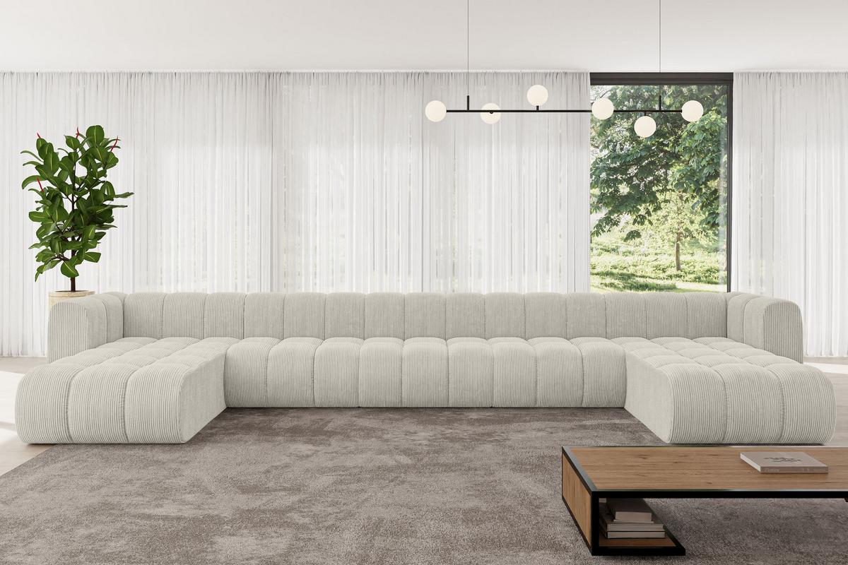 WOHNLANDSCHAFT modulares Sofa Joren-U3 - 501x177x70 cm Creme - Hellgrau/Creme, Holzwerkstoff/Textil (501/70/177cm) - ALTDECOR