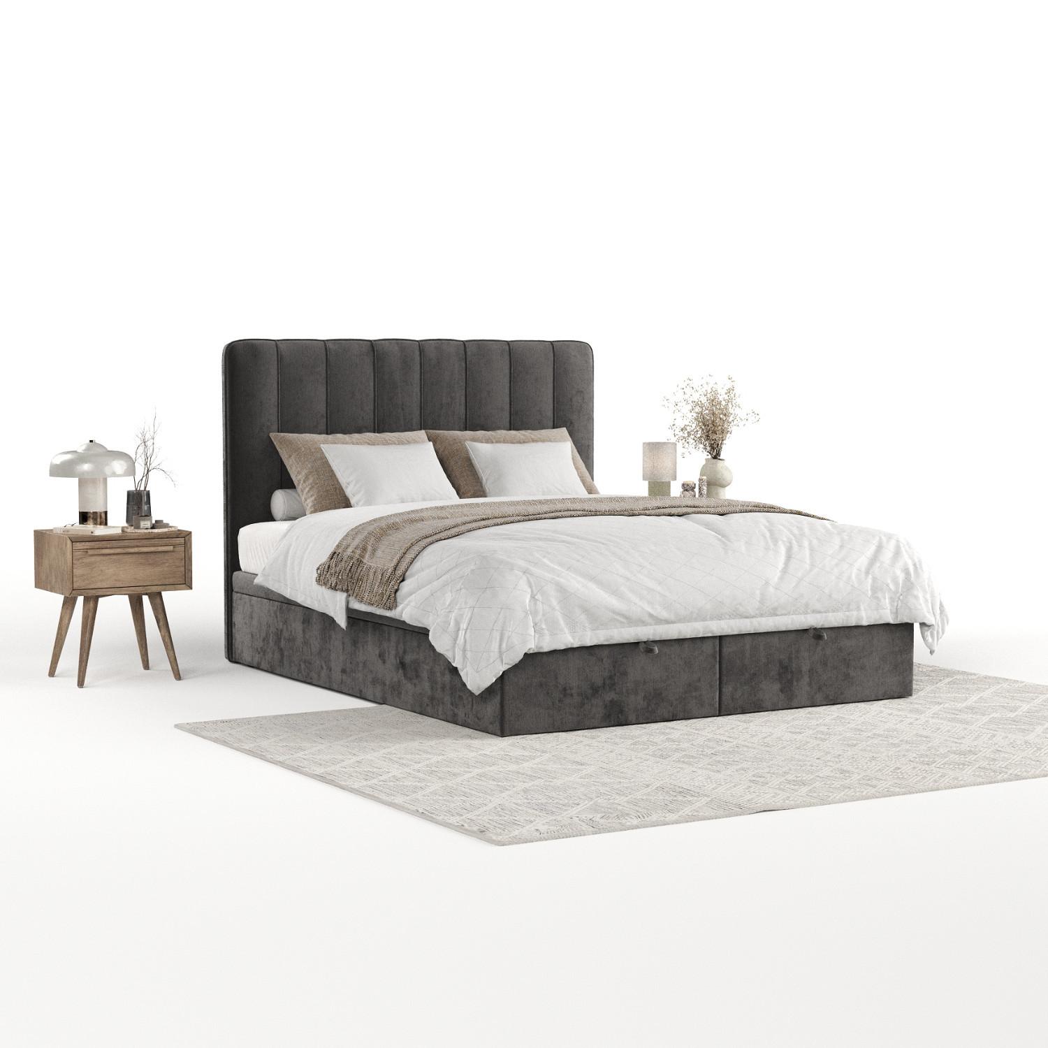 POLSTERBETT Vienna mit Stauraum 200/200 cm Stahl im Lotta Stoff - Graphitfarben/Schwarz, Holz/Holzwerkstoff (200/200cm) - AltaBeds