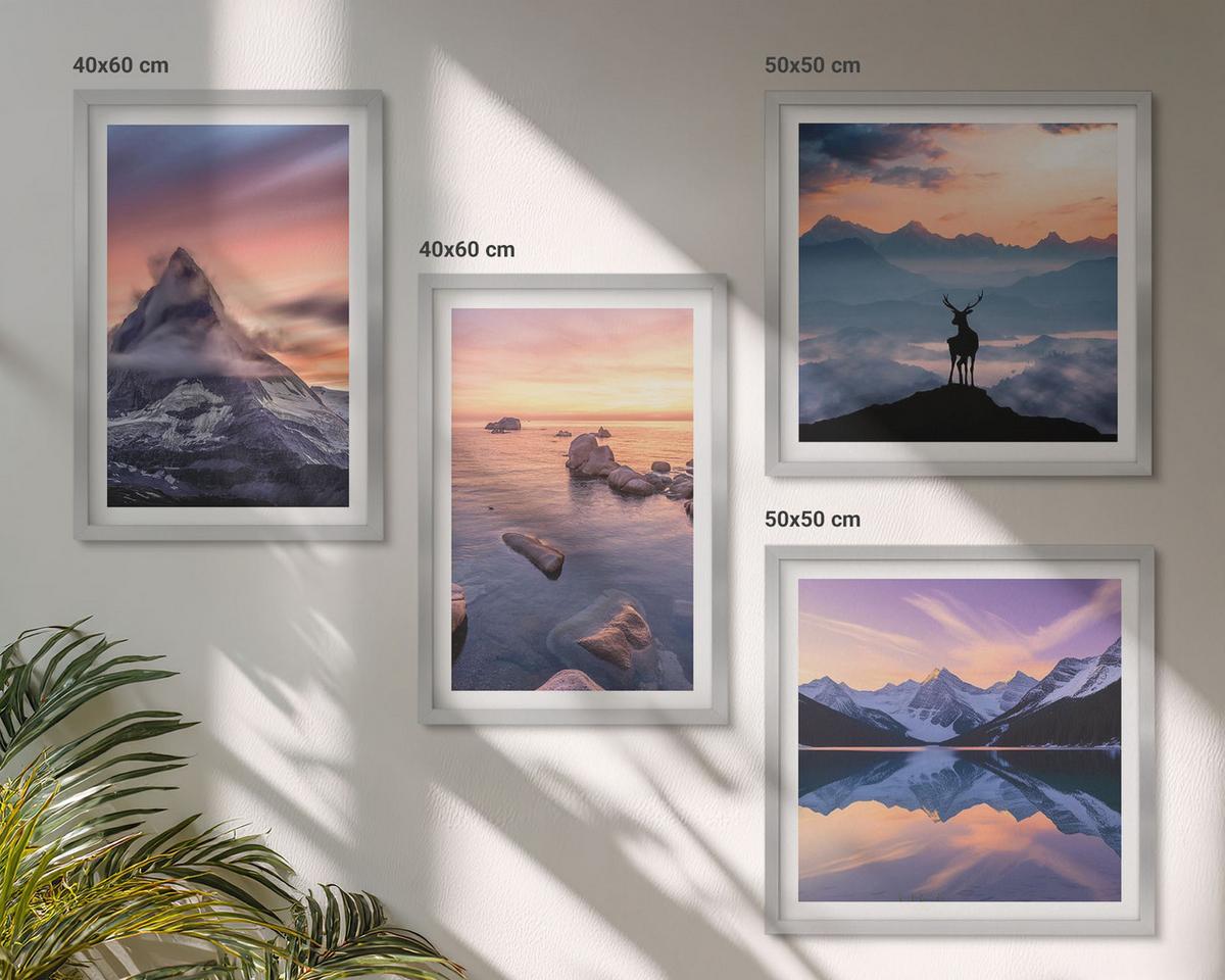 BILDER SET 4er Set - 50x50 cm & 40x60 cm Silberner Rahmen - Landschaften Berge Seen jelen - Silberfarben, Kunststoff (50/50cm) - TULUP