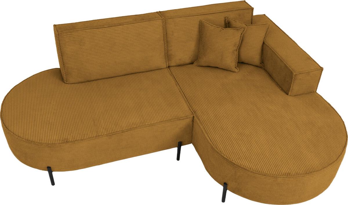 ECKSOFA Hana Loft 3-Sitzer Ecke Rechts, Cordstoff Chenille, Senf 241/80/168 cm - Gelb/Schwarz, Textil/Metall (241/168cm) - WFL GROUP