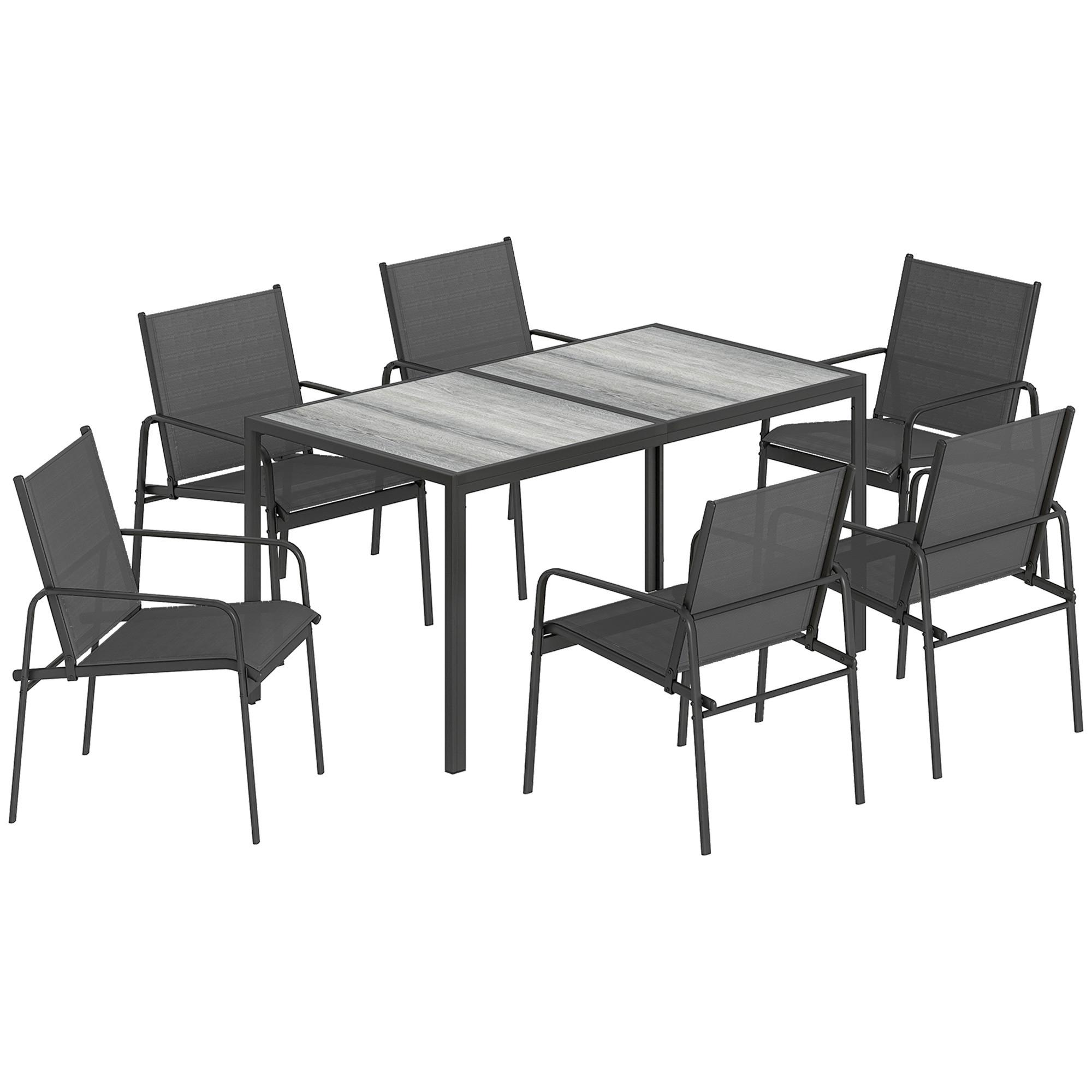GARTENGARNITUR 7 TLG. Verzinkter-Stahl Schwarz - Schwarz/Grau, Kunststoff/Metall - Outsunny