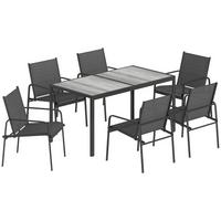 GARTENGARNITUR 7 TLG. Verzinkter-Stahl Schwarz - Schwarz/Grau, Kunststoff/Metall - Outsunny